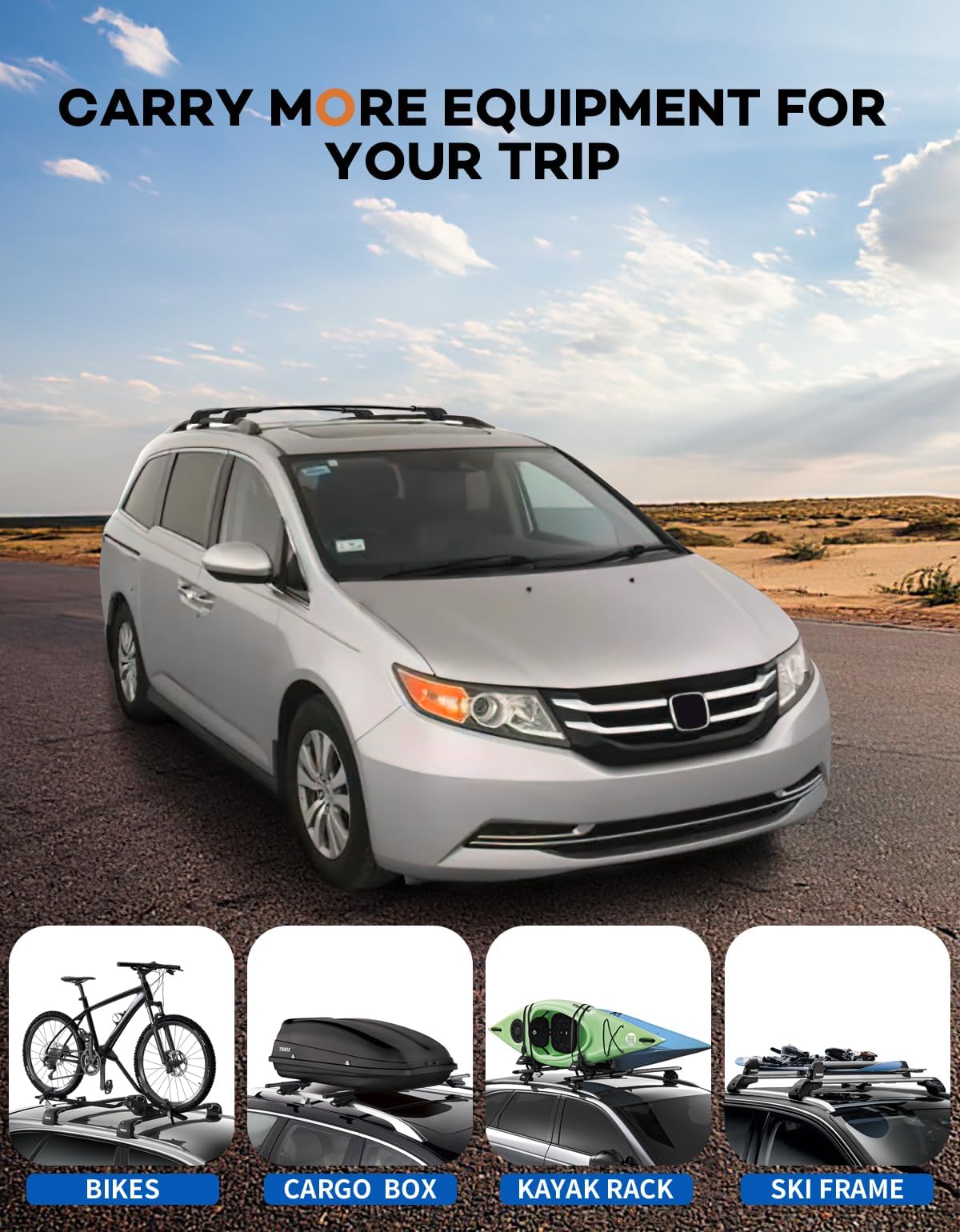 KINGGERI Lockable Roof Rack Cross Bars 220lbs Compatible with Honda Odyssey 2011-2017 (with Raised Side Rails)
