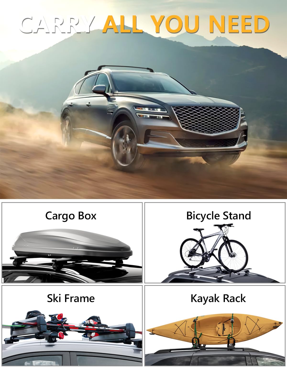 220lbs Lockable Roof Rack Cross Bars Compatible with Genesis GV80 2021 2022 2023 2024 2025