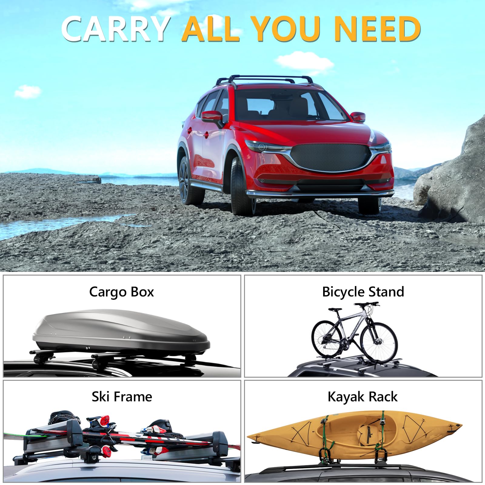 Lockable Roof Rack Cross Bars 220lbs Compatible with Mazda CX5 CX-5 2017 2018 2019 2020 2021 2022 2023 2024 2025