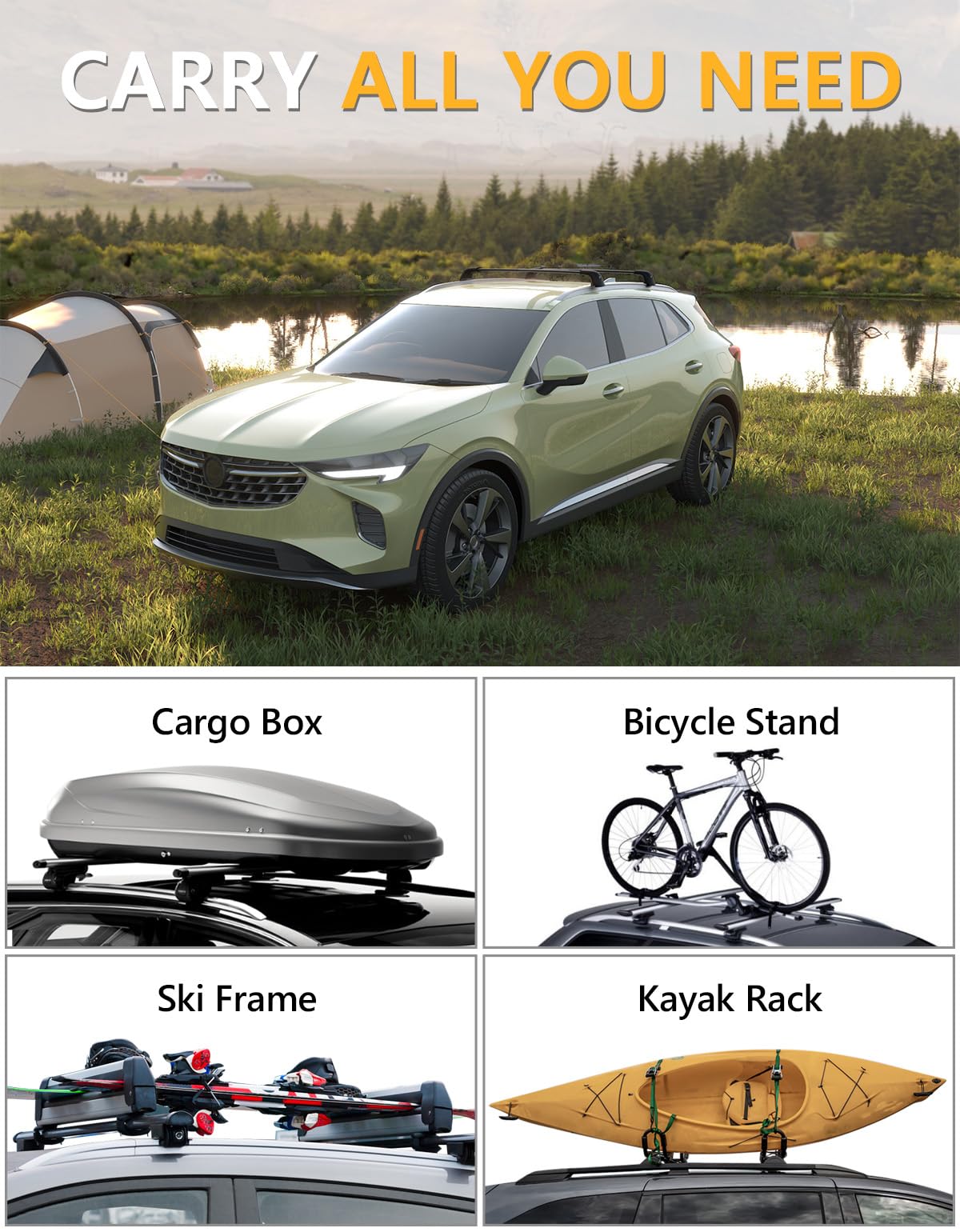 220lbs Lockable Roof Rack Cross Bars Compatible with Buick Envision 2021 2022 2023 2024 2025 (with Flush Side Rails)