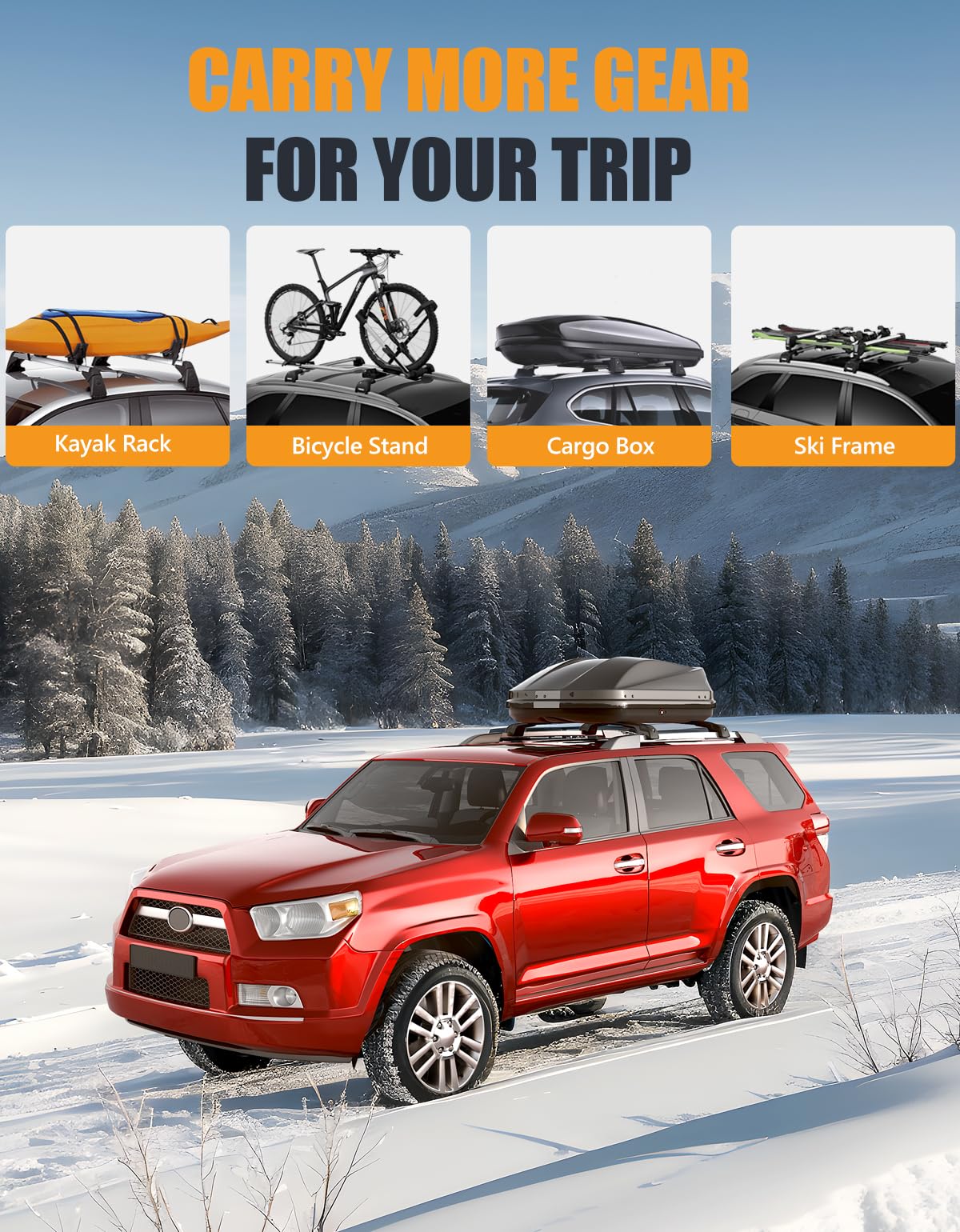 220lbs Lockable Roof Rack Cross Bars Compatible with Toyota 4runner 2010-2024 with Raised Side Rails