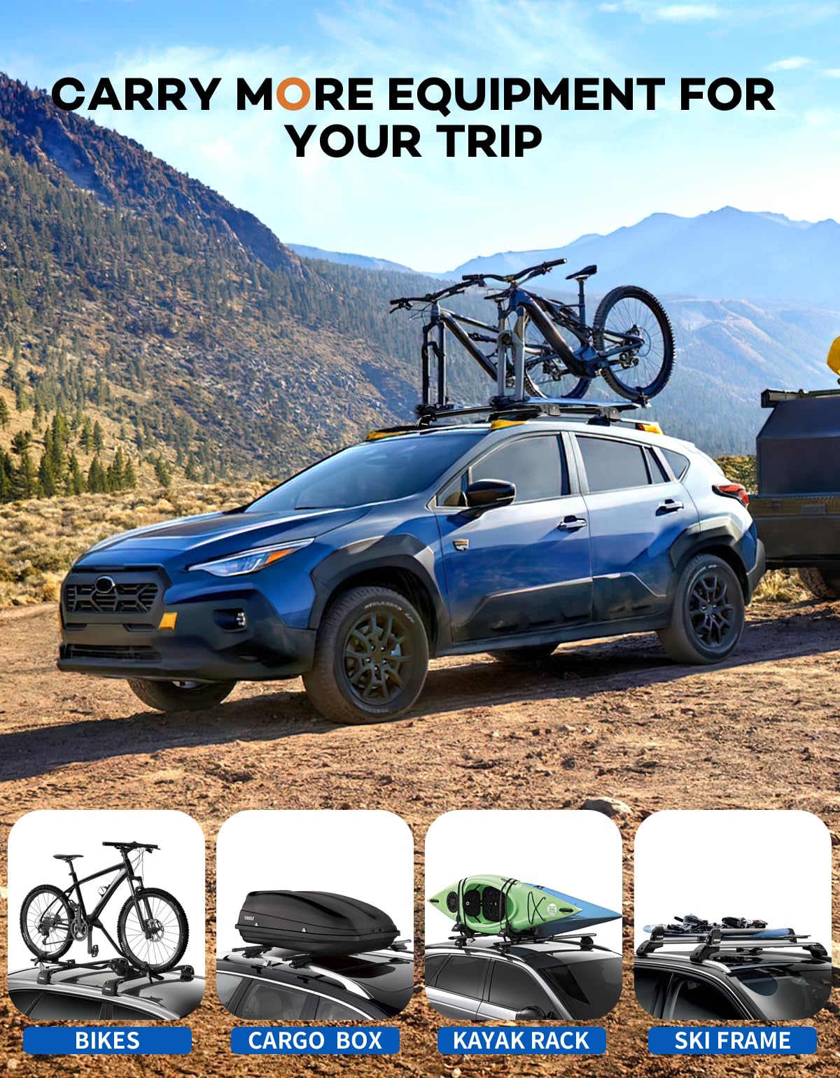 Lockable 220lbs Roof Rack Cross Bars Compatible with Subaru Crosstrek Wilderness 2024 2025 with Raised Side Rails