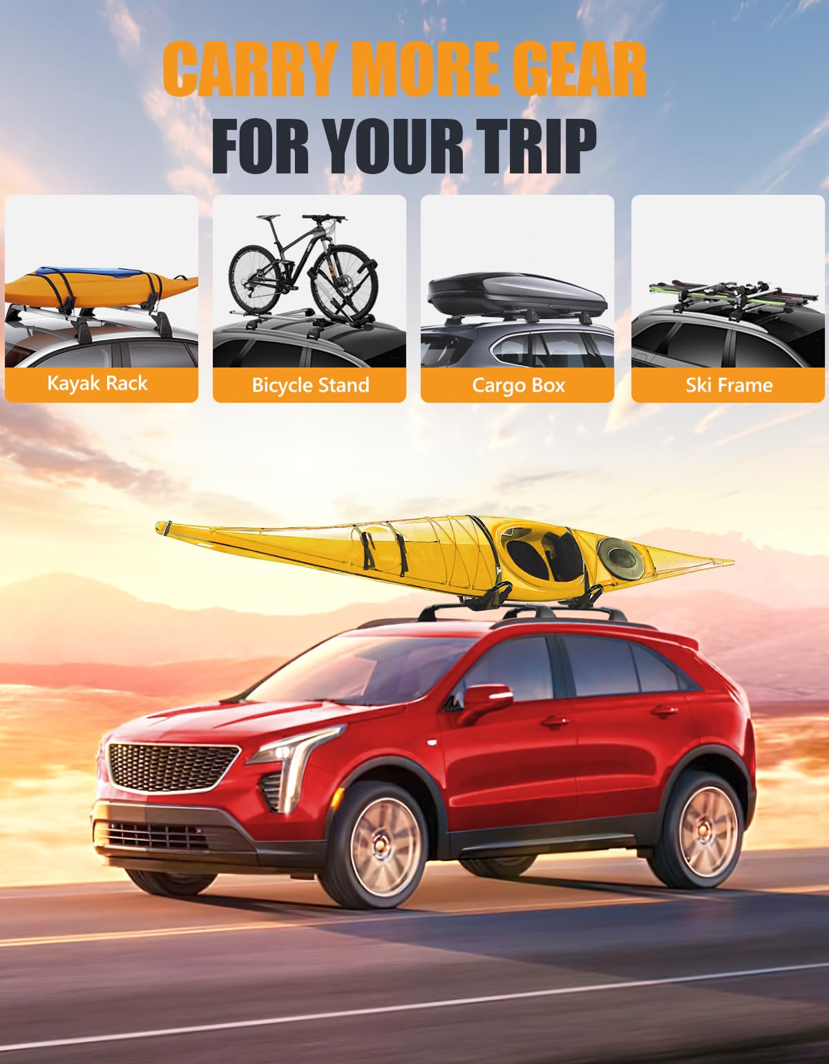 260lbs Lockable Roof Rack Cross Bars Compatible with Cadillac XT4 2019-2025 with Flush Side Rails