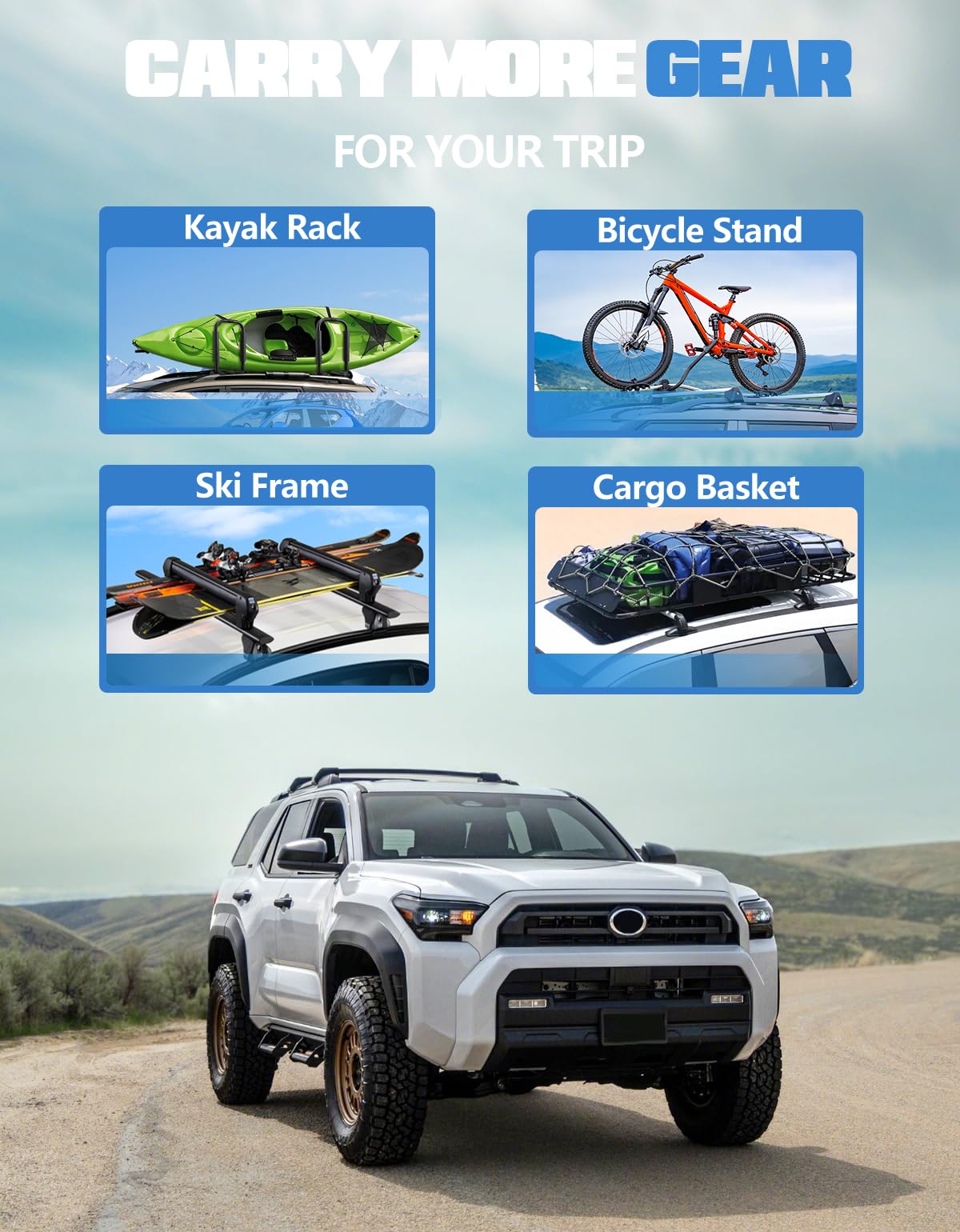 KINGGER Lockable Roof Rack Cross Bars 220lb Compatible with Toyota 4runner 2025, Heavy Duty Aluminum Roof Rails Crossbars Cargo Bars