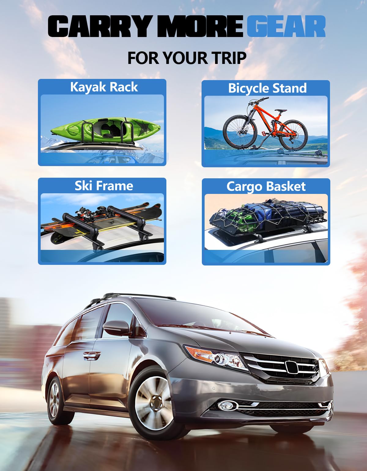 Lockable Roof Rack Cross Bars 220lb Compatible with Honda Odyssey 2011-2017 with Raised Side Rails