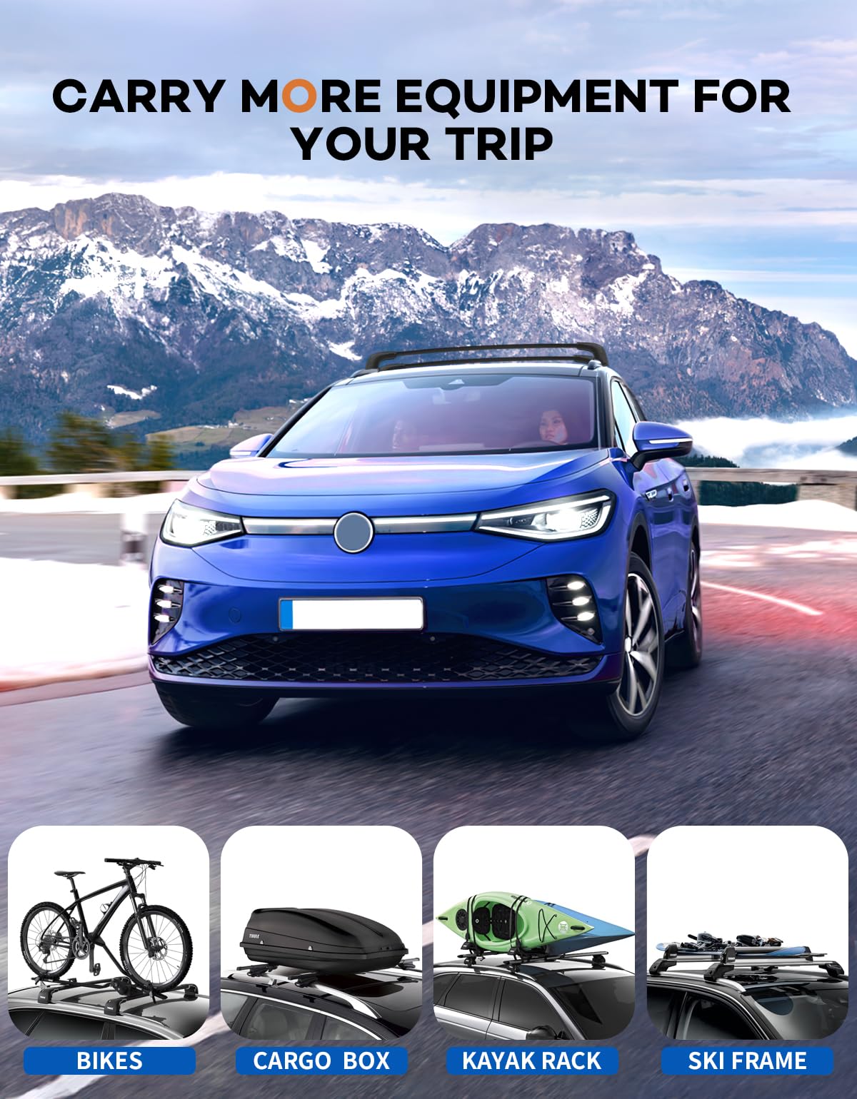 Lockable Roof Rack Cross Bars 220lbs Compatible with Volkswagen VW ID4 ID.4 2021 2022 2023 2024 2025