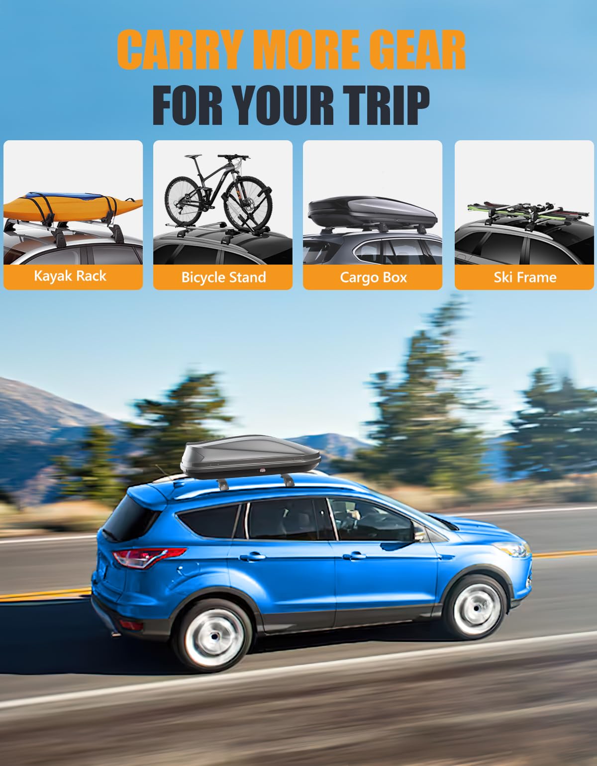 220lbs Lockable Roof Rack Cross Bars Compatible with Ford Escape 2013-2019 with Raised Side Rails