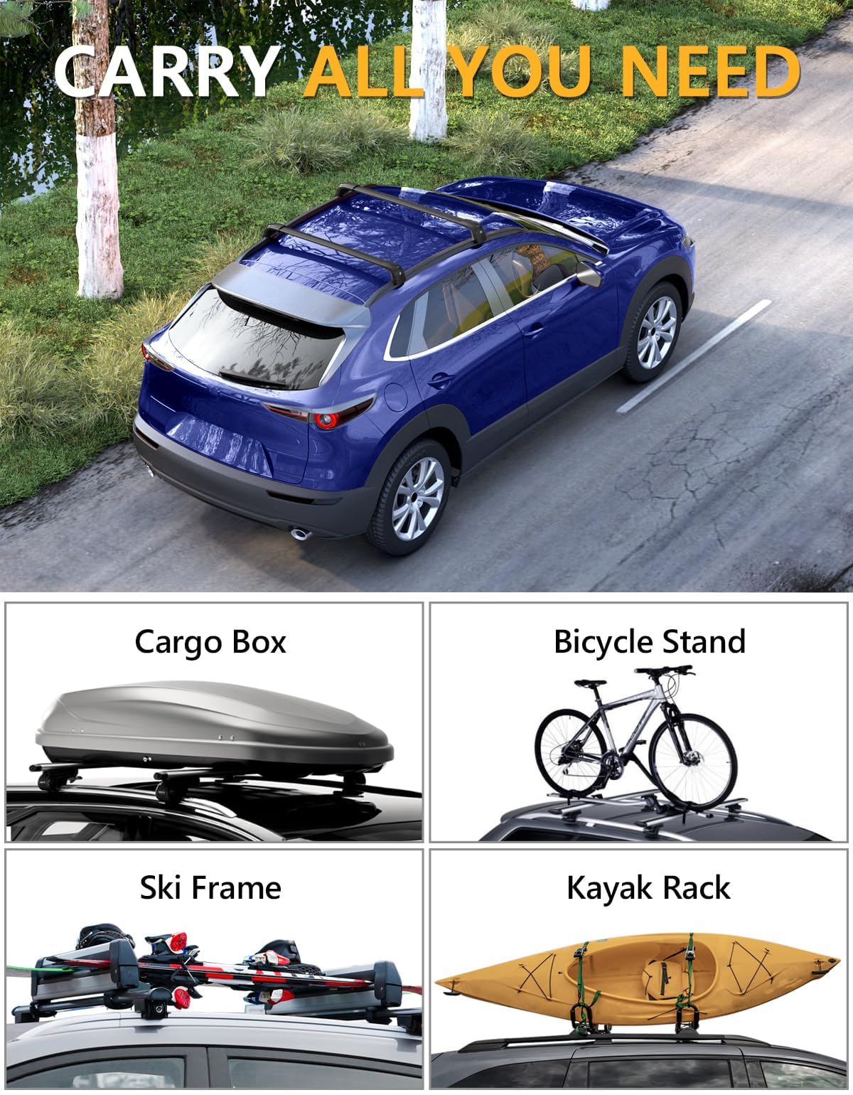 220lbs Lockable Roof Rack Cross Bars Fit for Mazda CX30 CX-30 2020 2021 2022 2023 2024 2025 with Flush Side Rails