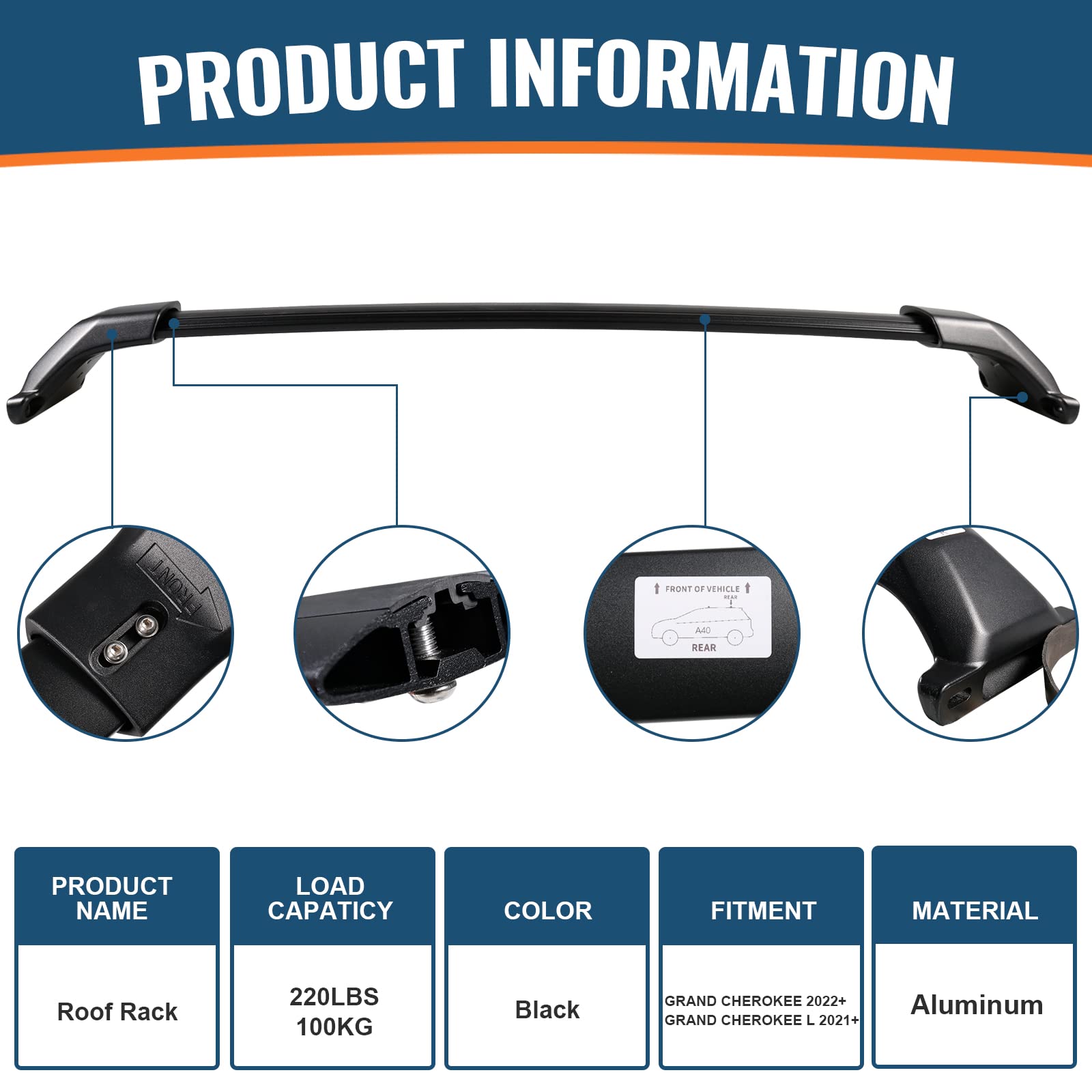 Roof Rack Cross Bars Compatible with Jeep Grand Cherokee L 2021-2025 and 2022 2023 2024 2025 Grand Cherokee WL