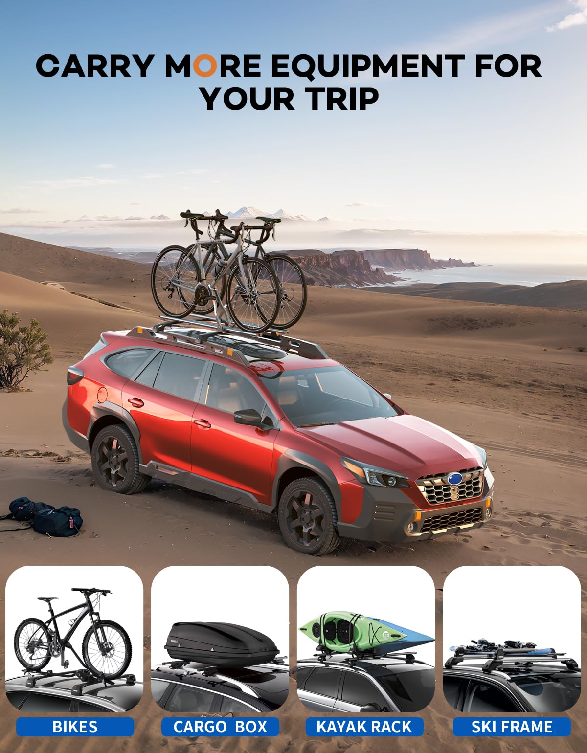 Lockable 220lbs Roof Rack Cross Bars Compatible with Subaru Outback Wilderness 2022-2025