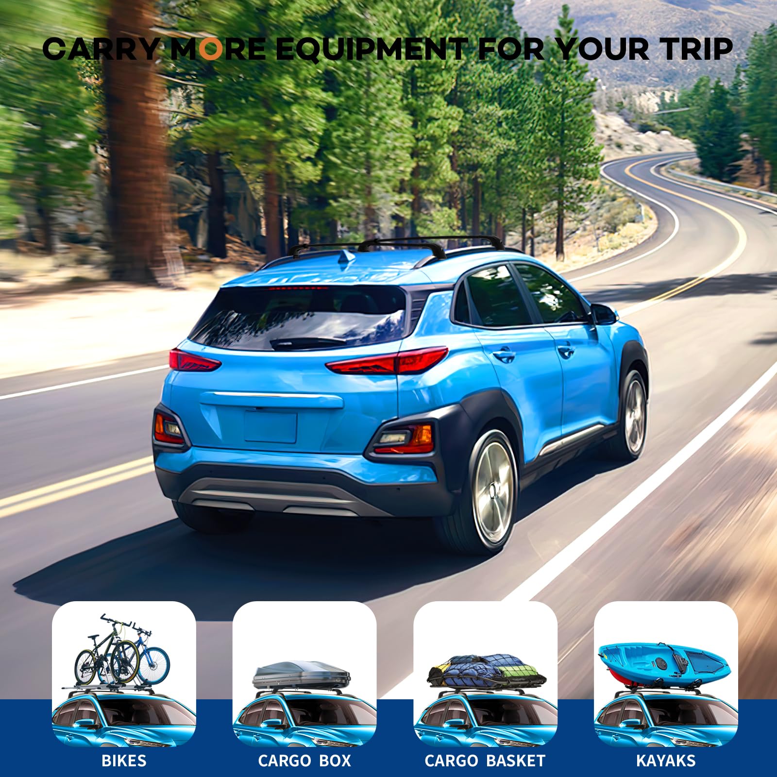 Roof Rack Cross Bars 220lbs Compatible with 2018-2023 Hyundai Kona & Kona N & Kona Electric with Flush Side Rails