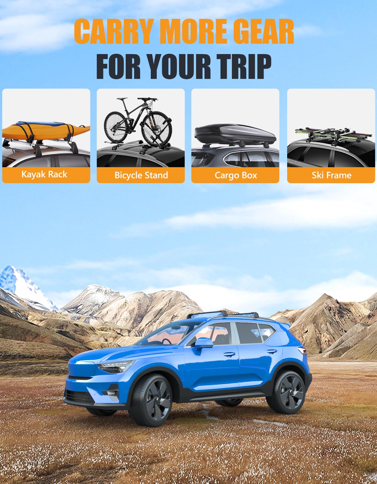 Lockable Roof Rack Cross Bars 220lbs Compatible with Volvo XC-40 XC40 2018-2025