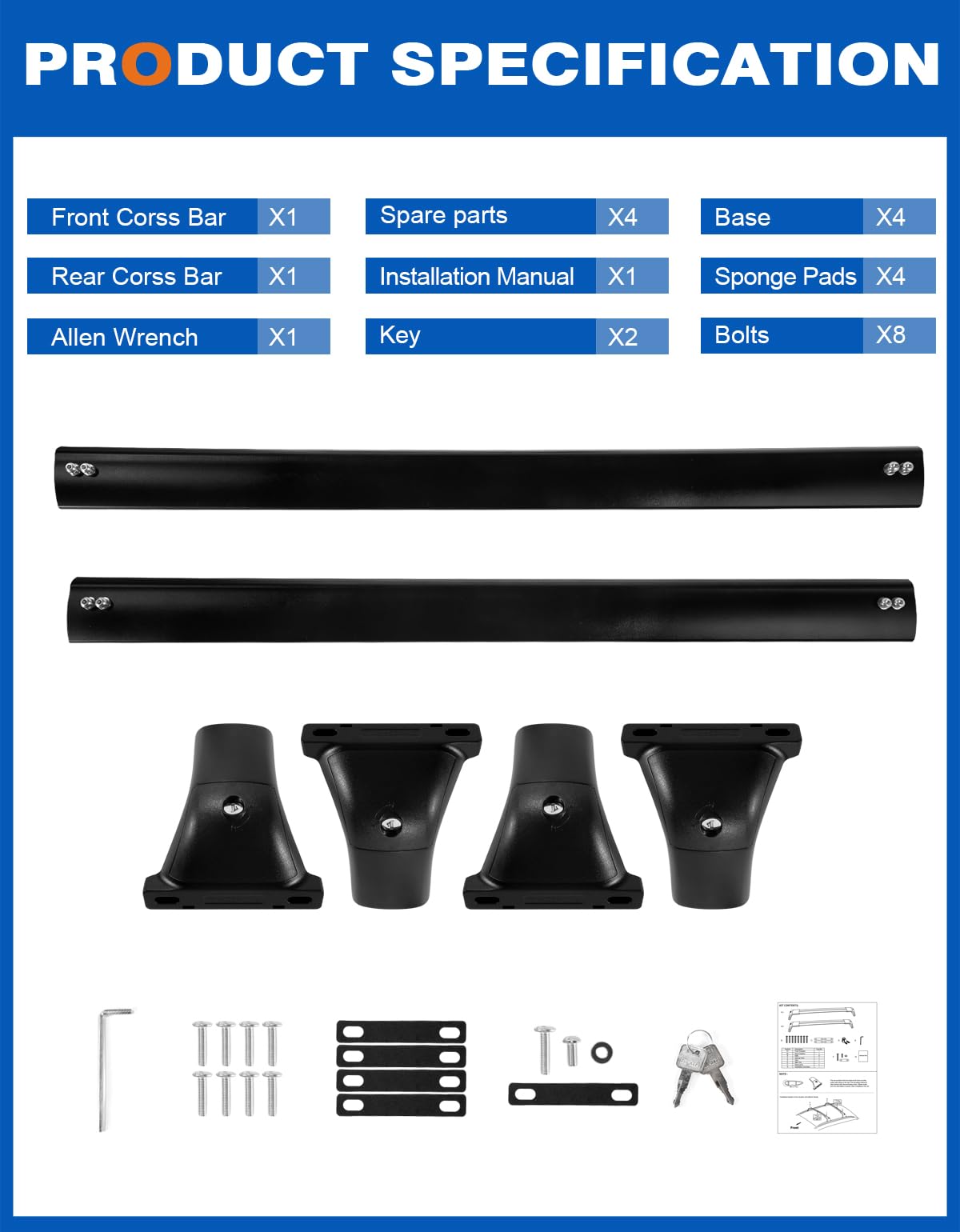 Lockable Roof Rack Cross Bars 260lbs Compatible with 2025 Chevy Chevrolet Equinox with Raised Side Rails 2025 (Not for EV)