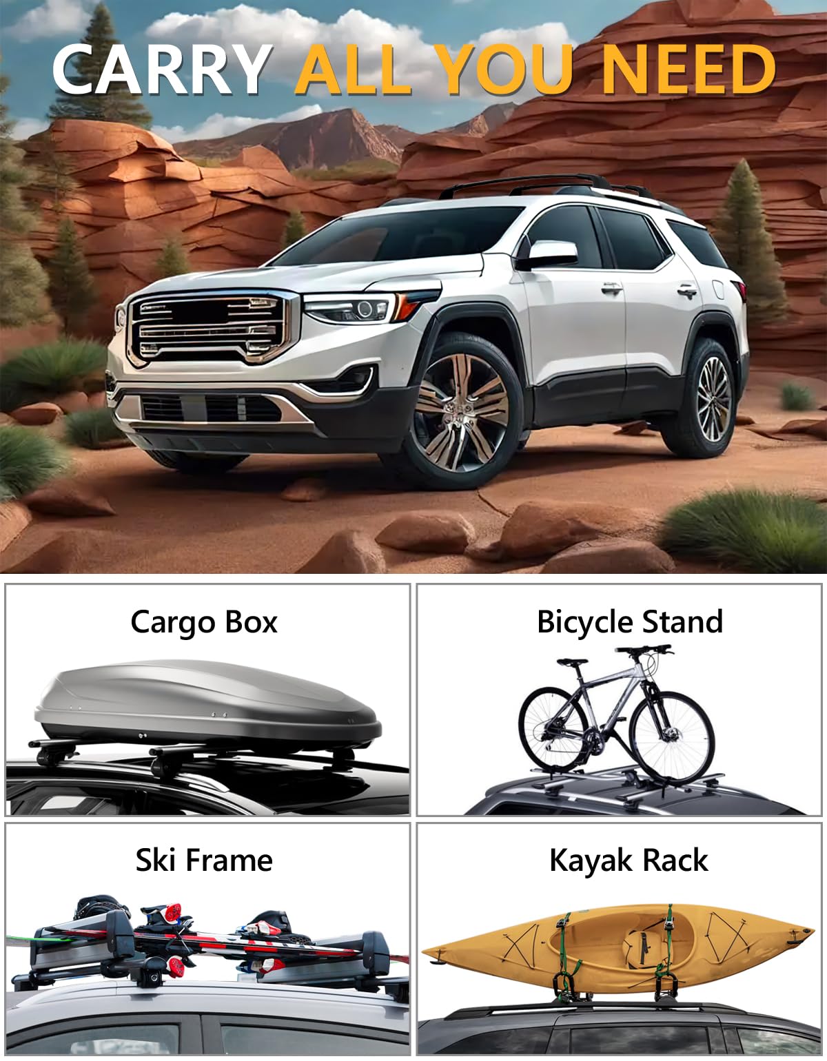 Lockable 260lbs Cross Bars Roof Racks Compatible with GMC Acadia 2017-2023