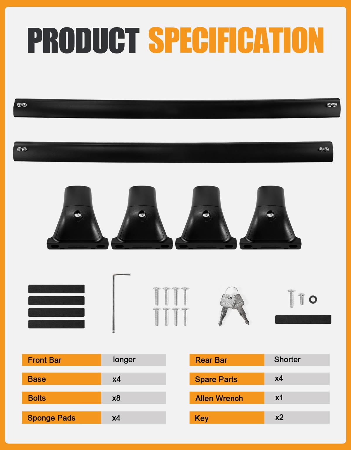 260lbs Lockable Roof Rack Cross Bars Compatible with Cadillac XT4 2019-2025 with Flush Side Rails