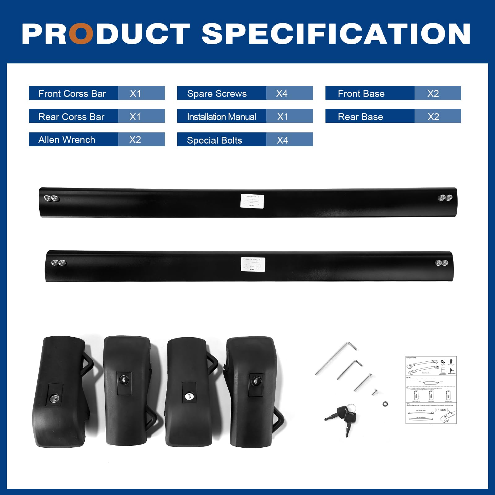 KINGGERI Roof Rack Cross Bars 220lbs Fit for Nissan Rogue 2014-2020 (with Raised Side Rails)