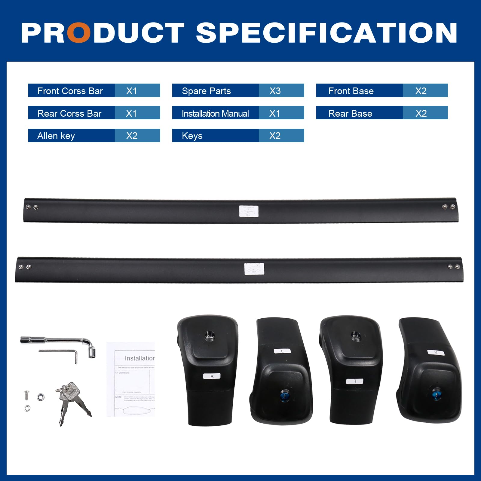 KINGGERI Lockable Roof Rack Cross Bars 260lbs Fit for KIA Sorento & Sorento Hybrid 2021-2025 with Flush Side Rails