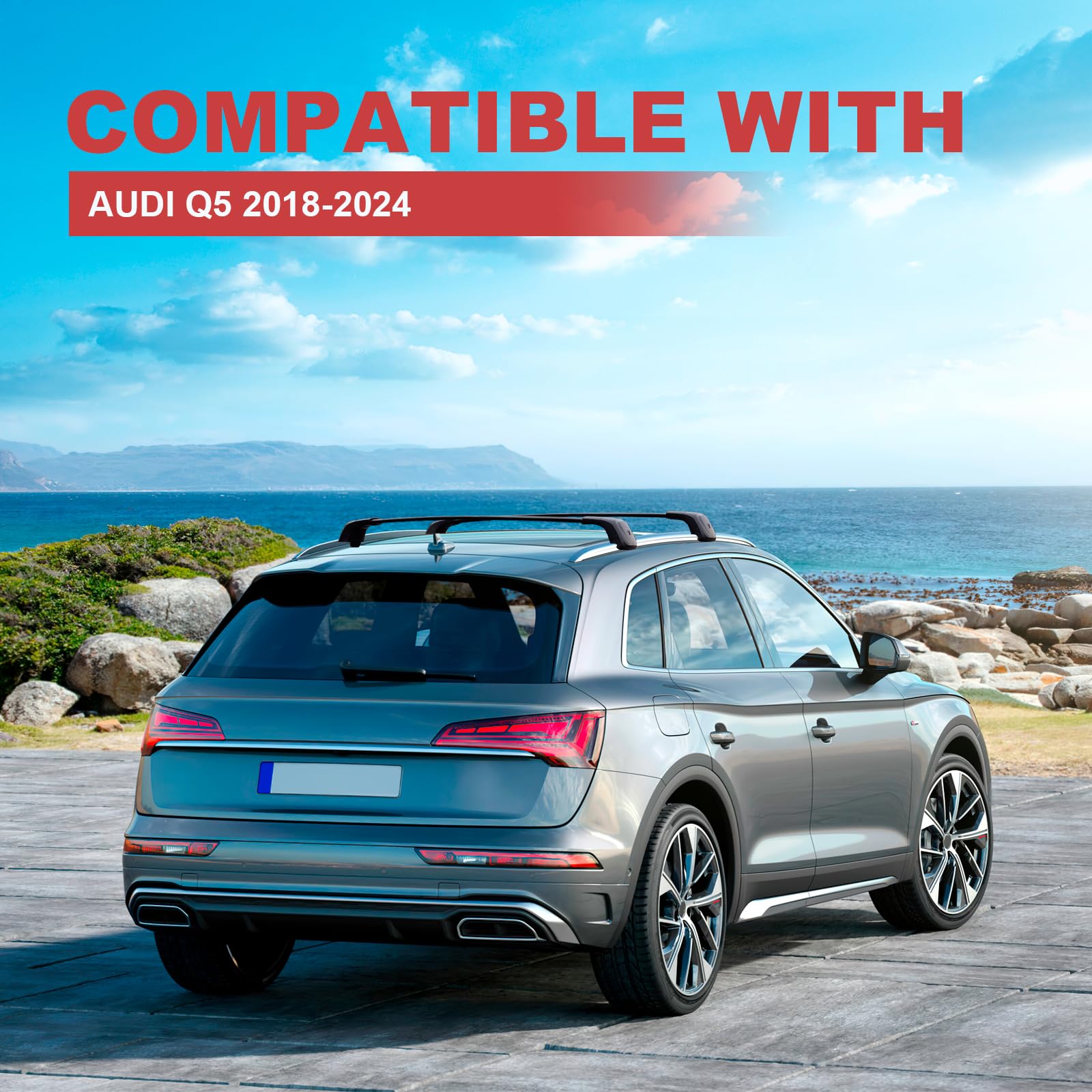 KINGGERI Heavy Duty 260lbs Roof Rack Cross Bars Fit for Audi Q5 2018-2025,Anti-Theft Lockable Aluminum