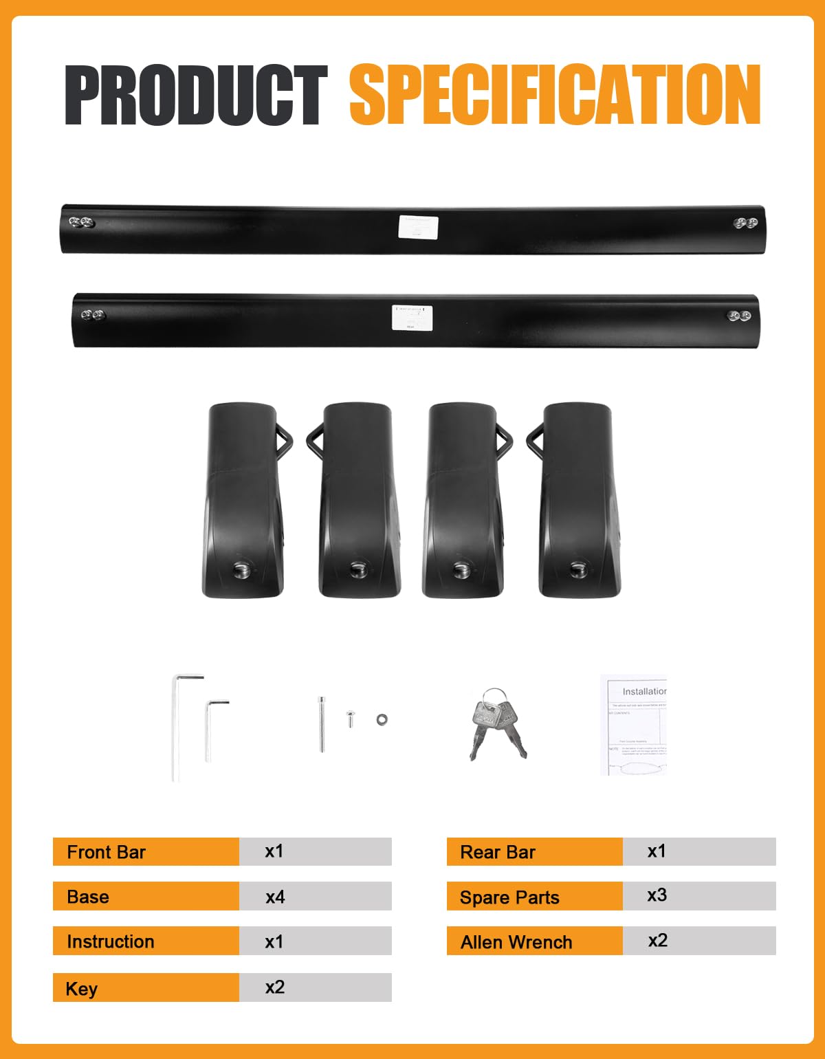 220lbs Lockable Roof Rack Cross Bars Compatible with Kia Telluride X-PRO X-LINE 2023-2025 with Raised Side Rails