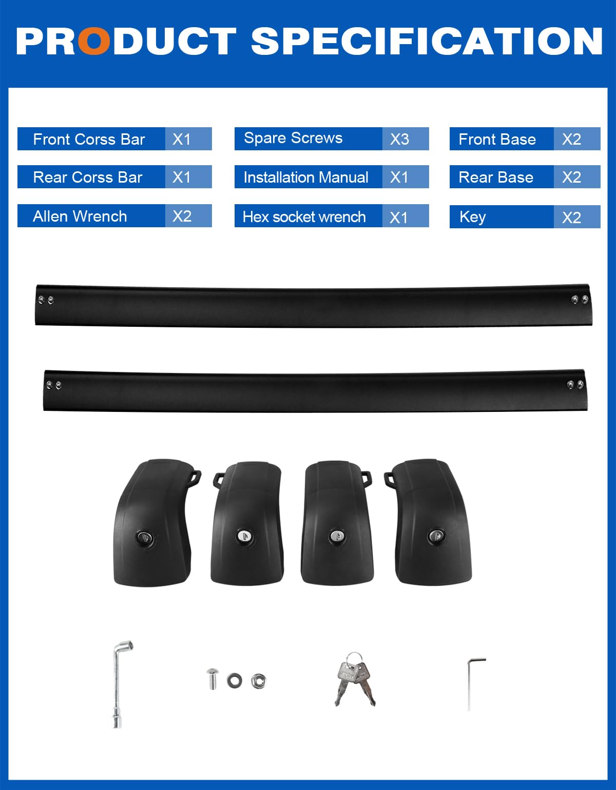 Lockable Roof Rack Cross Bars 220lbs Compatible with Volkswagen VW ID4 ID.4 2021 2022 2023 2024 2025