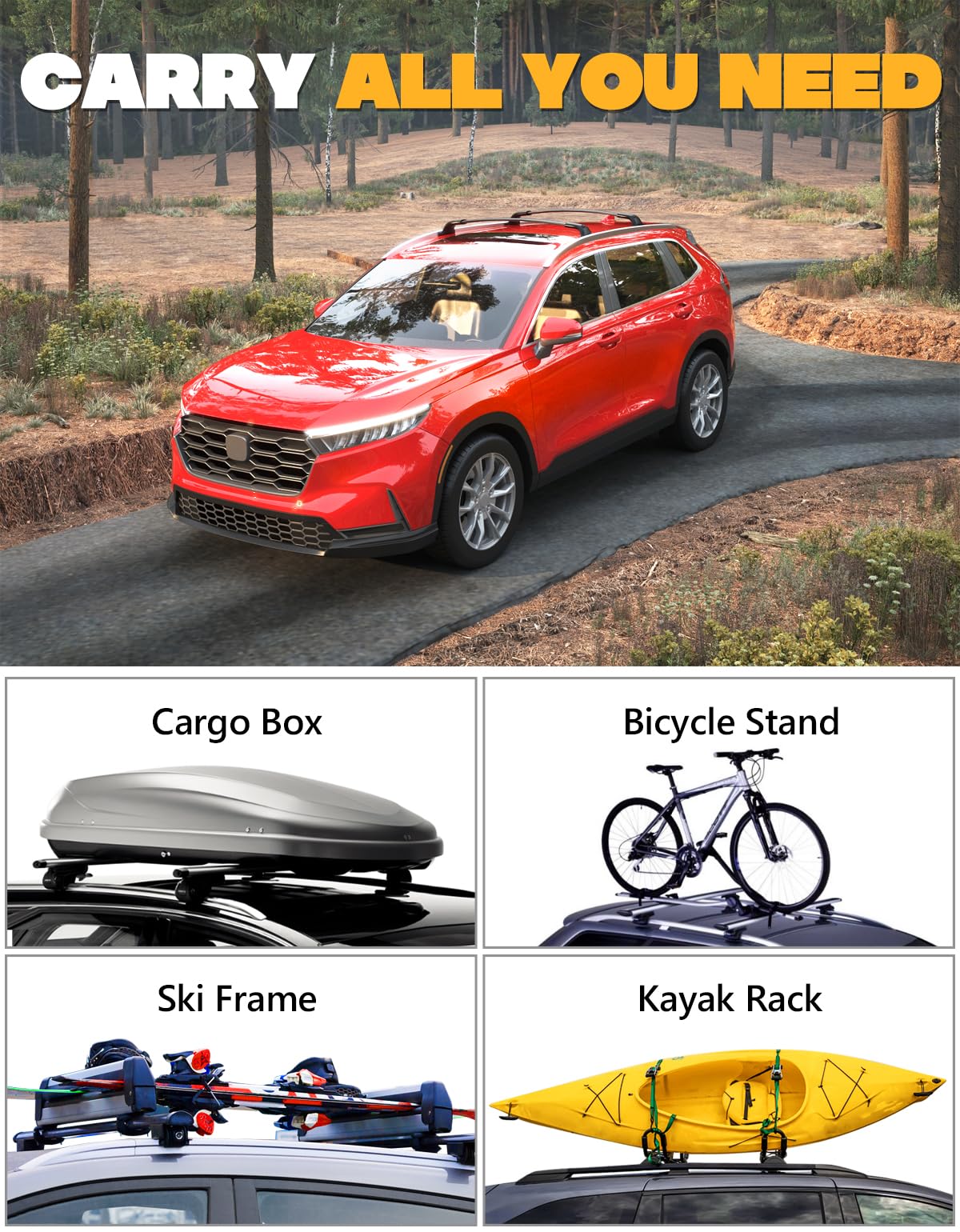 Lockable 260lbs Roof Rack Cross Bars Fit for Honda CRV CR-V 2023 2024 2025