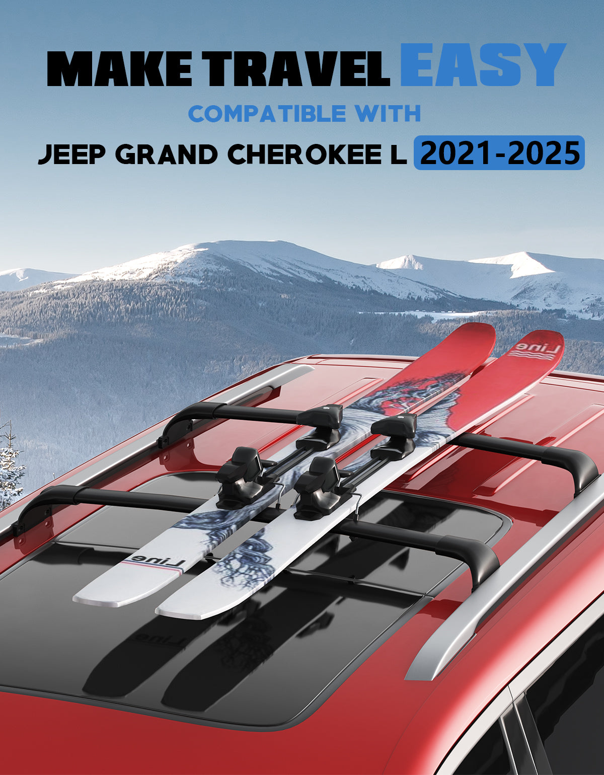 KINGGERI Roof Rack Cross Bars Fit for 2021-2025 Jeep Grand Cherokee L 3-Row and 2022-2025 Grand Cherokee WL 2-Row