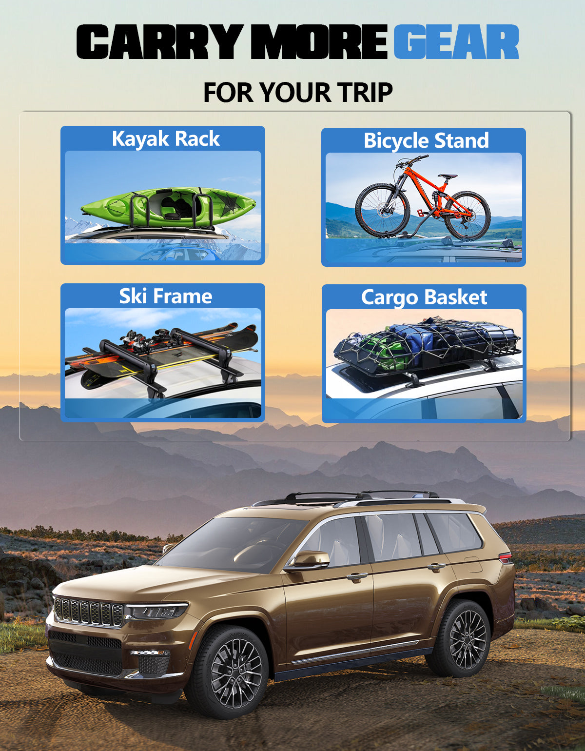 KINGGERI Roof Rack Cross Bars Fit for 2021-2025 Jeep Grand Cherokee L 3-Row and 2022-2025 Grand Cherokee WL 2-Row