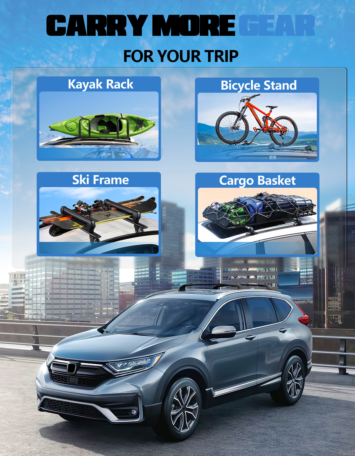 KINGGERI Roof Rack Cross Bars 220lbs Compatible with Honda CRV CR-V 2017-2022 with Flush Side Rails