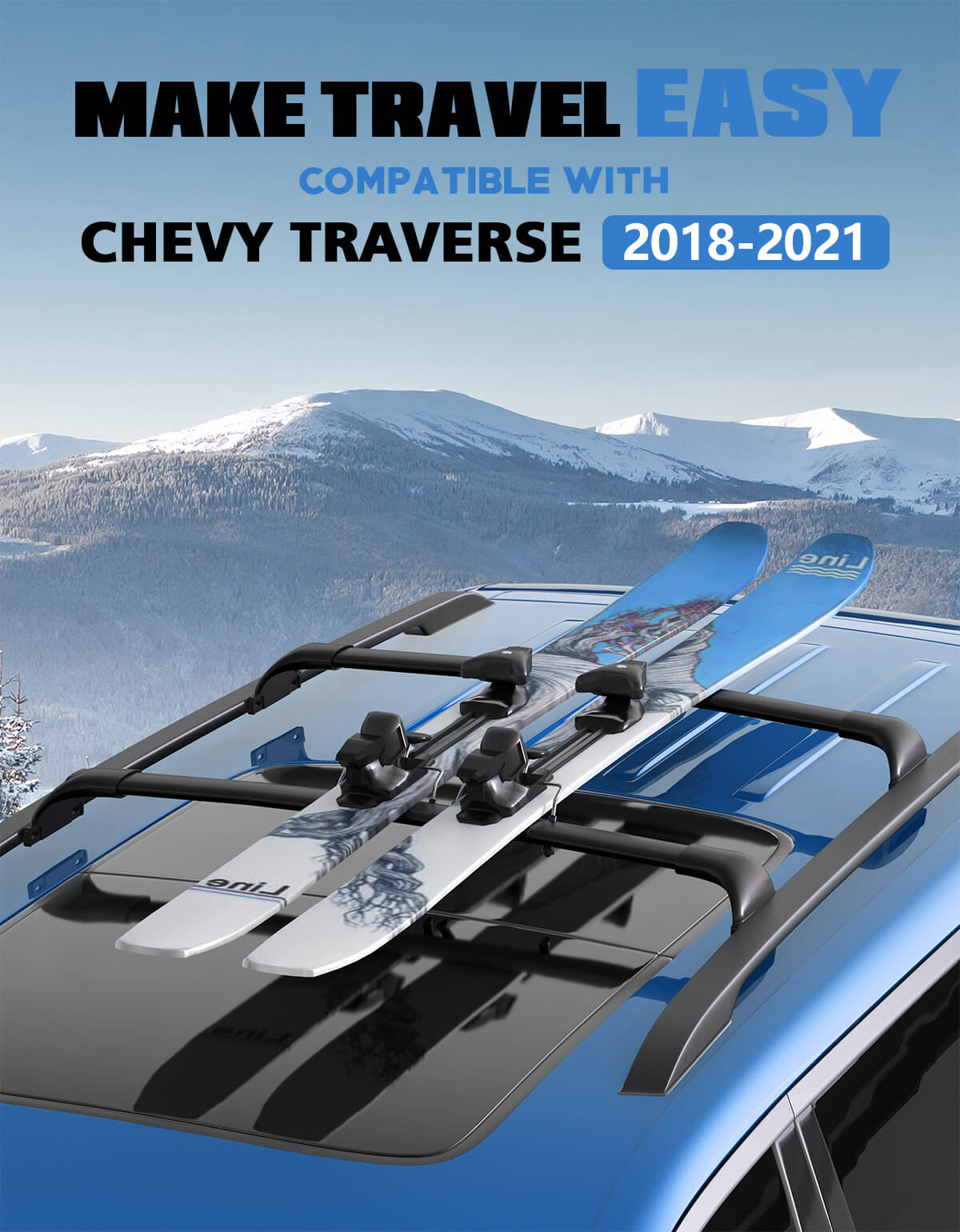 KINGGERI Roof Rack Cross Bars 220lbs Compatible with Chevy Chevrolet Traverse 2018-2021