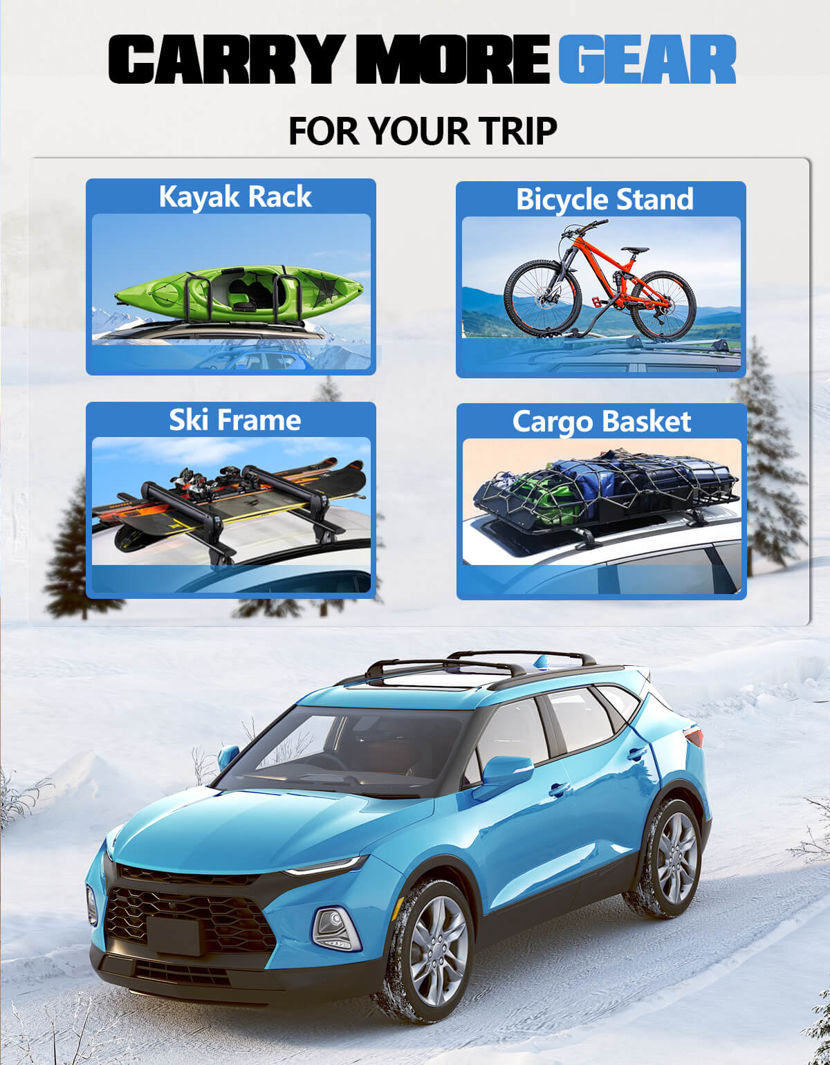 KINGGERI 220lbs Roof Rack Cross Bars Compatible with Chevy Chevrolet Blazer 2019-2025 (Not for Blazer EV)