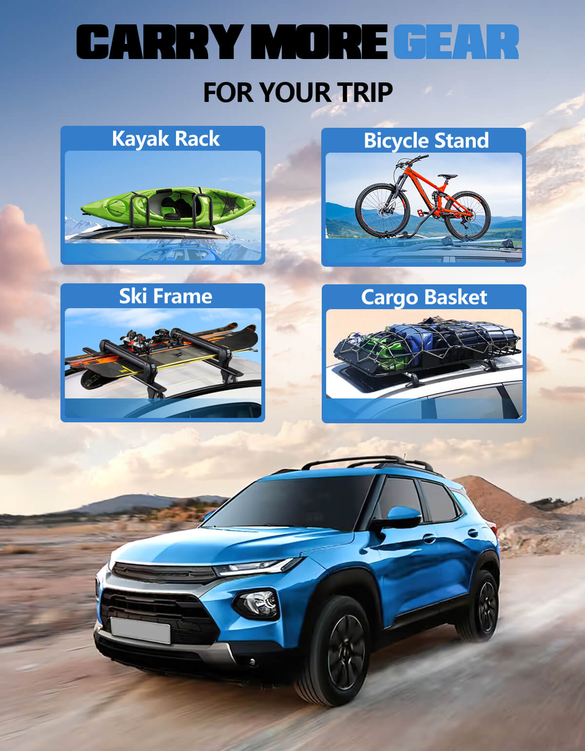 KINGGERI Roof Rack Cross Bars 220lbs Compatible with Chevy Chevrolet Trailblazer 2021-2025 L LT ACTIV RX