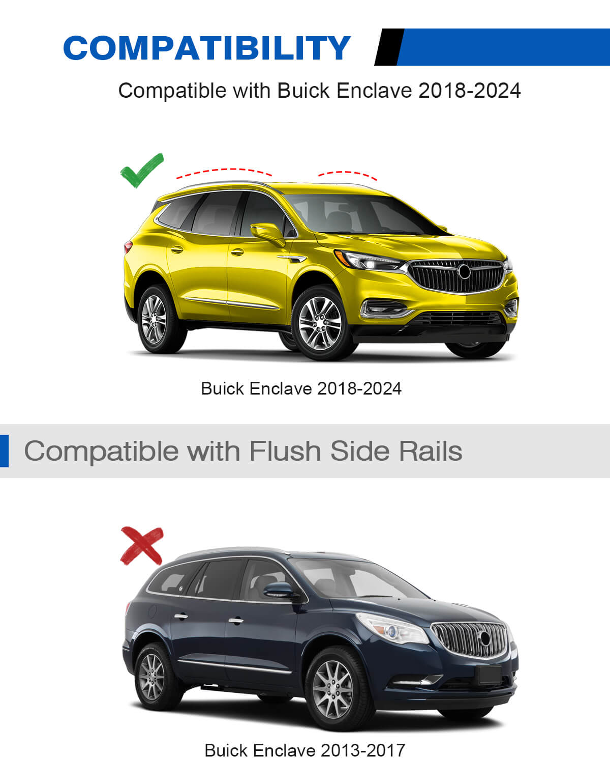 KINGGERI Roof Rack Cross Bars 220lbs Compatible with Buick Enclave 2018-2024 (with Flush Side Rails)