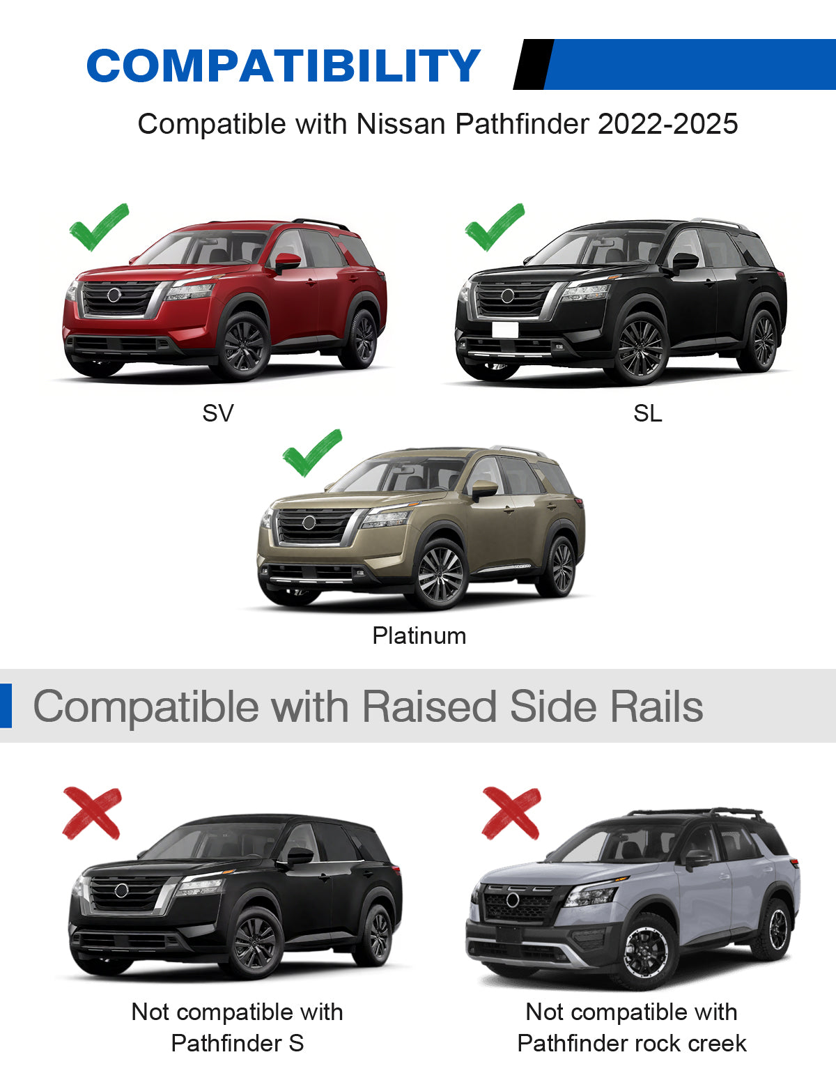 KINGGERI Roof Rack Cross Bars 220lbs Compatible with Nissan Pathfinder 2022-2025 SV SL Platinum with Raised Side Rails