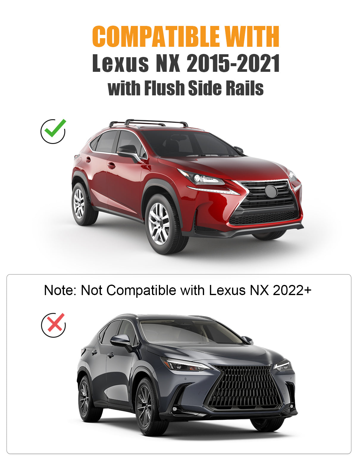 KINGGERI 300lbs Roof Rack Cross Bars - Compatible with Lexus NX NX200 NX200T NX300 NX300H 2015-2021 with Flush Side Rails