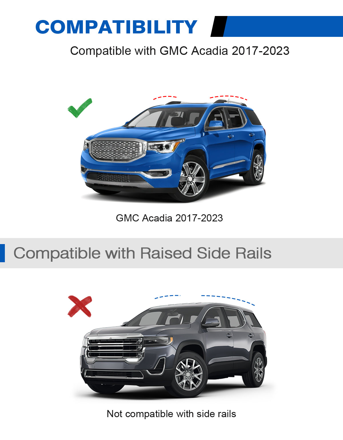 Roof Rack Cross Bars 220lbs Compatible with GMC Acadia 2017 2018 2019 2020 2021 2022 2023(with Raised Rails)