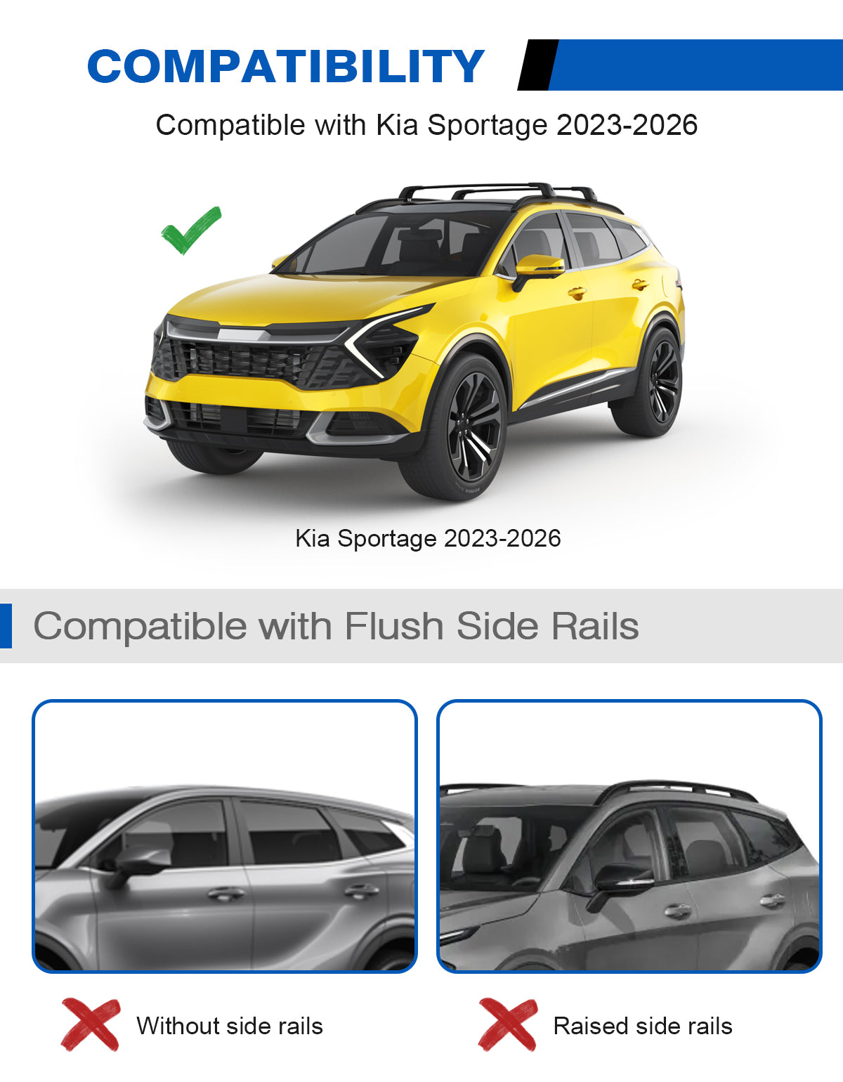 Lockable Roof Rack Cross Bars 330lbs Fit for 2023-2026 Kia Sportage SX/EX & SX/EX Prestige with Flush Rails