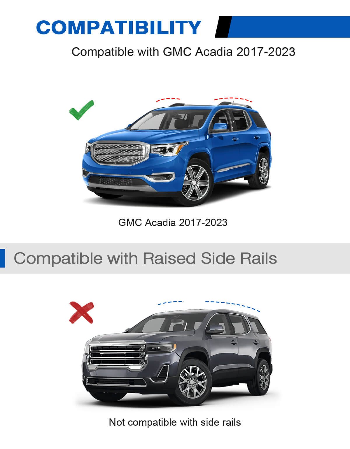 KINGGERI Roof Rack Cross Bars 220lbs Compatible with GMC Acadia 2017-2023(with Raised Rails)