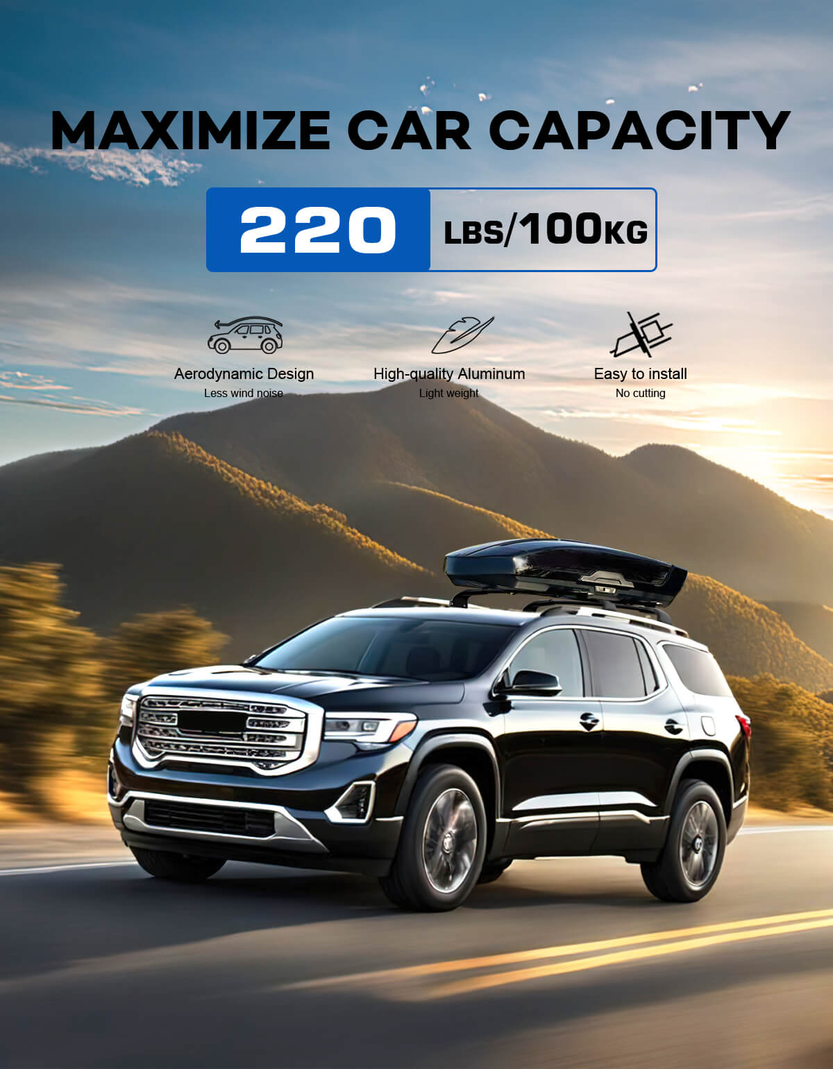 KINGGERI Roof Rack Cross Bars 220lbs Compatible with GMC Acadia 2017-2023(with Raised Rails)