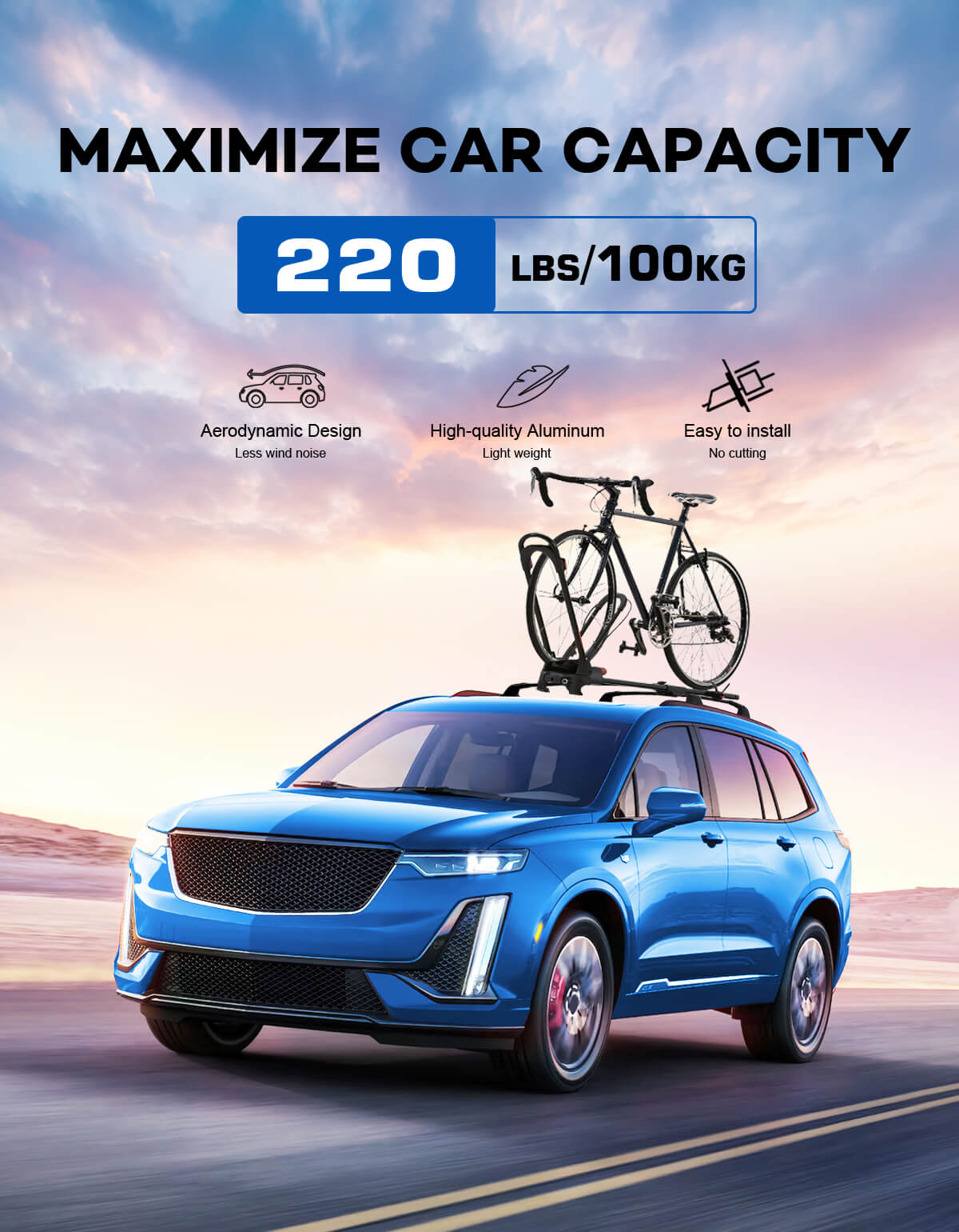 KINGGERI Roof Rack Cross Bars 220lbs Compatible with Cadillac XT6 2020-2025