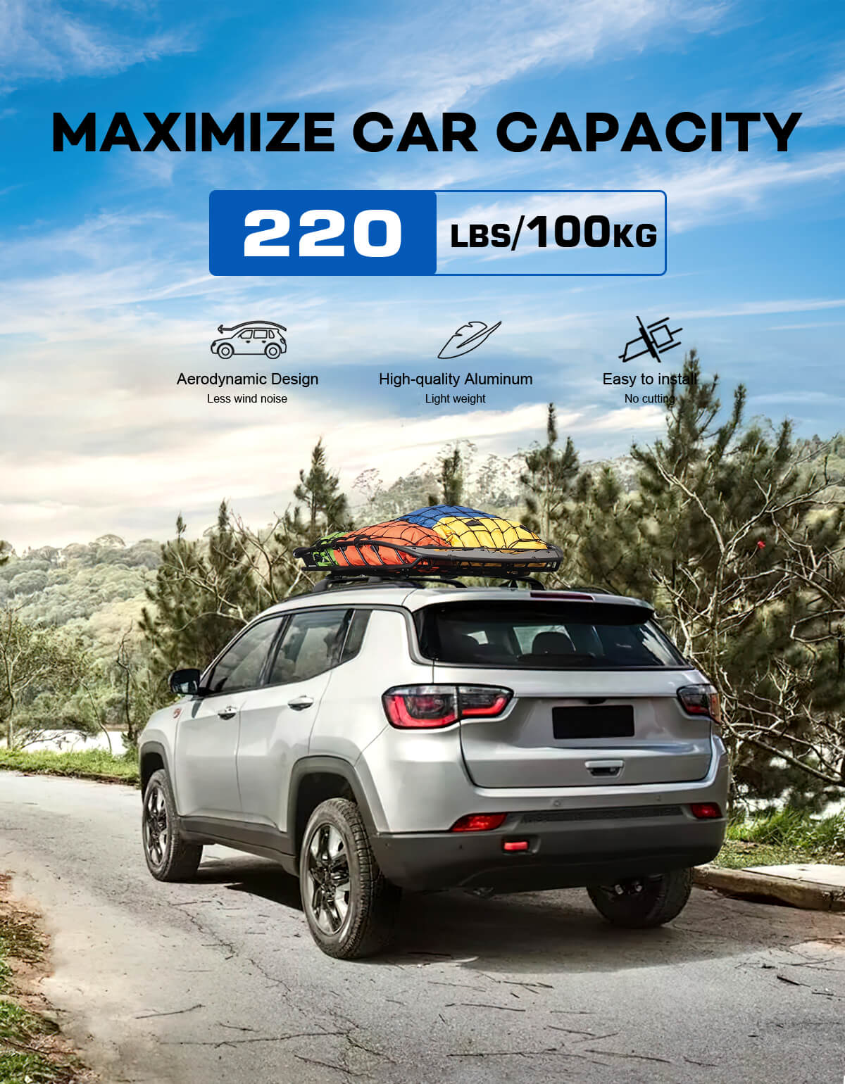 KINGGERI Roof Rack Cross Bars 220lbs Compatible with Jeep Compass 2018-2025