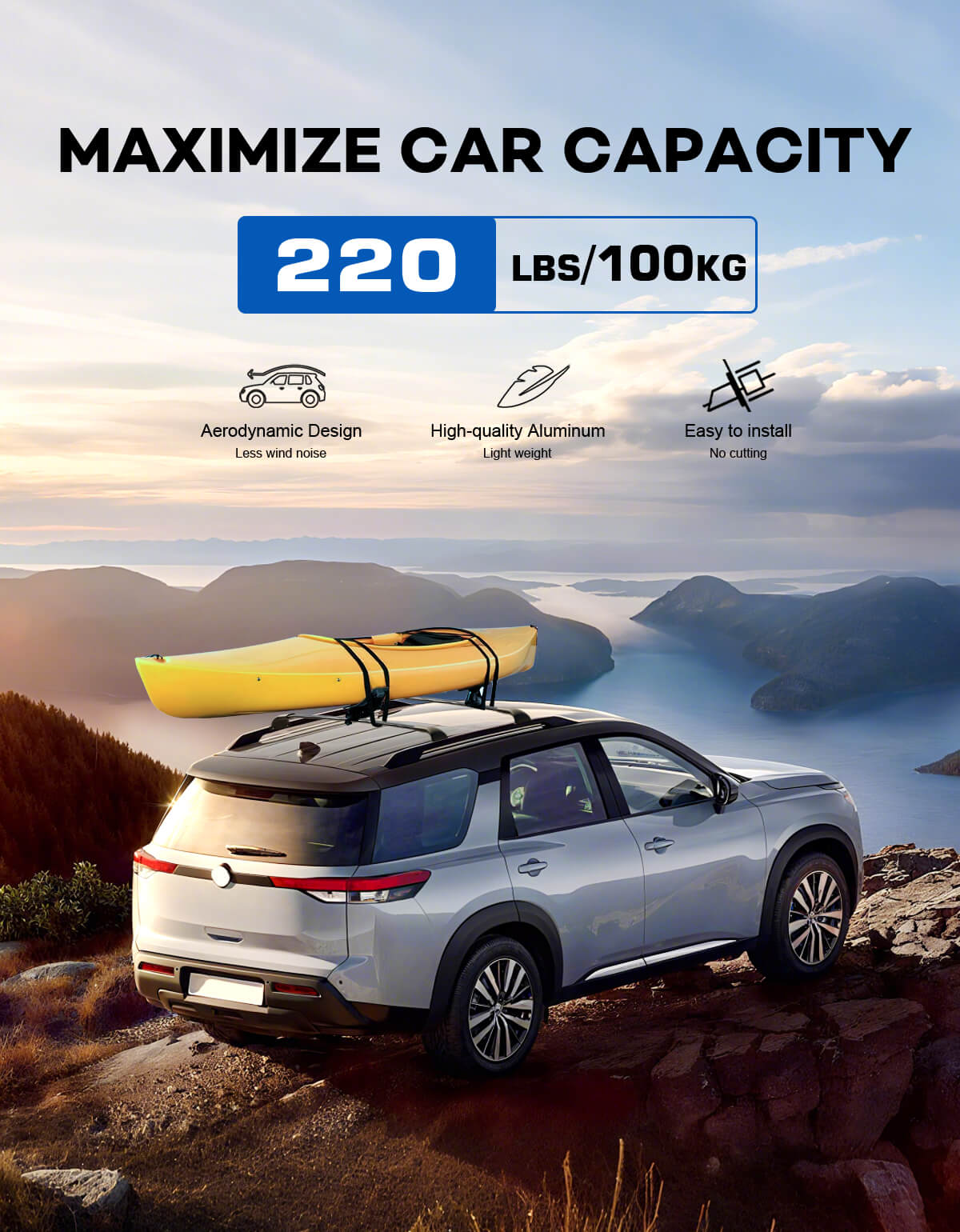 KINGGERI Roof Rack Cross Bars 220lbs Compatible with Nissan Pathfinder 2022-2025 SV SL Platinum with Raised Side Rails