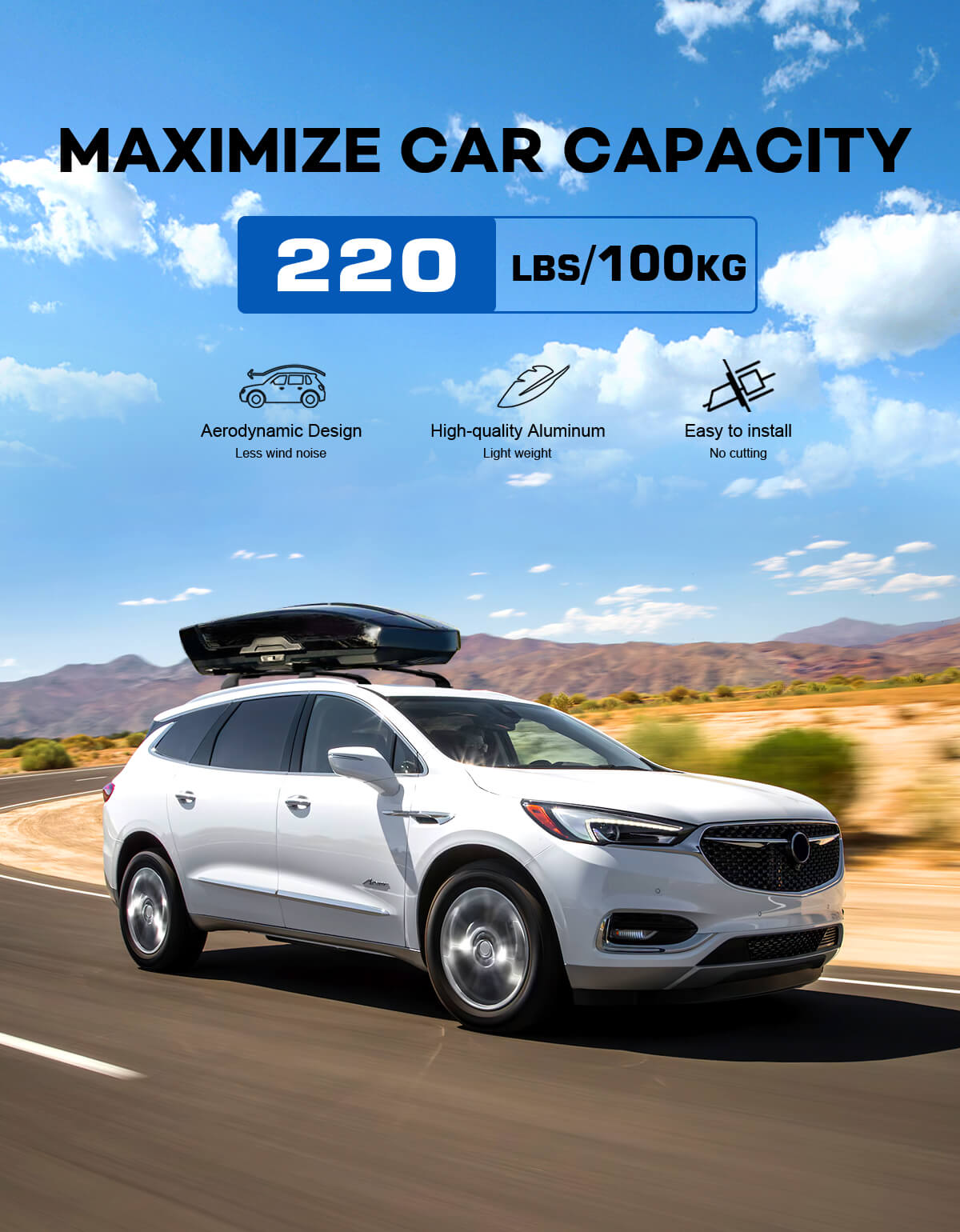 KINGGERI Roof Rack Cross Bars 220lbs Compatible with Buick Enclave 2018-2024 (with Flush Side Rails)