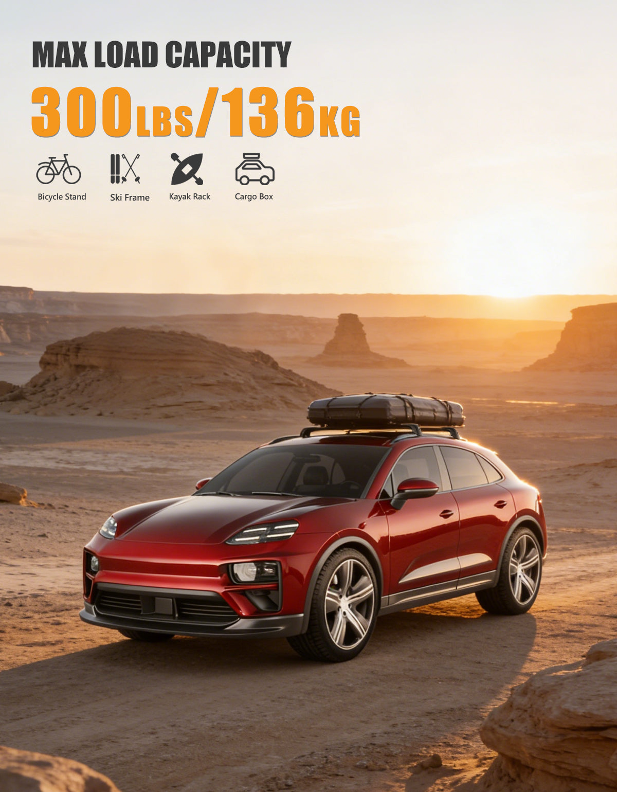 KINGGERI 300lbs Roof Rack Cross Bars - Compatible with Porsche Macan 2014-2026 with Flush Side Rails