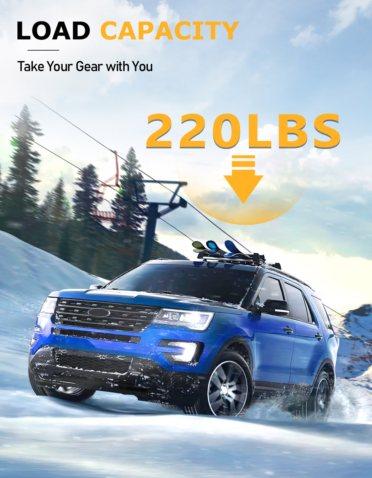 220lbs Roof Rack Cross Bars Compatible with Ford Explorer 2016 2017 2018 2019 (Base/XLT/Limited/Sport/Platinum)