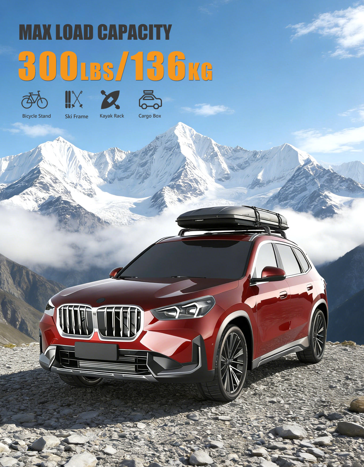 KINGGERI 300lbs Roof Rack Cross Bars - Compatible with BMW X1 U11 2023-2026 with Flush Side Rails