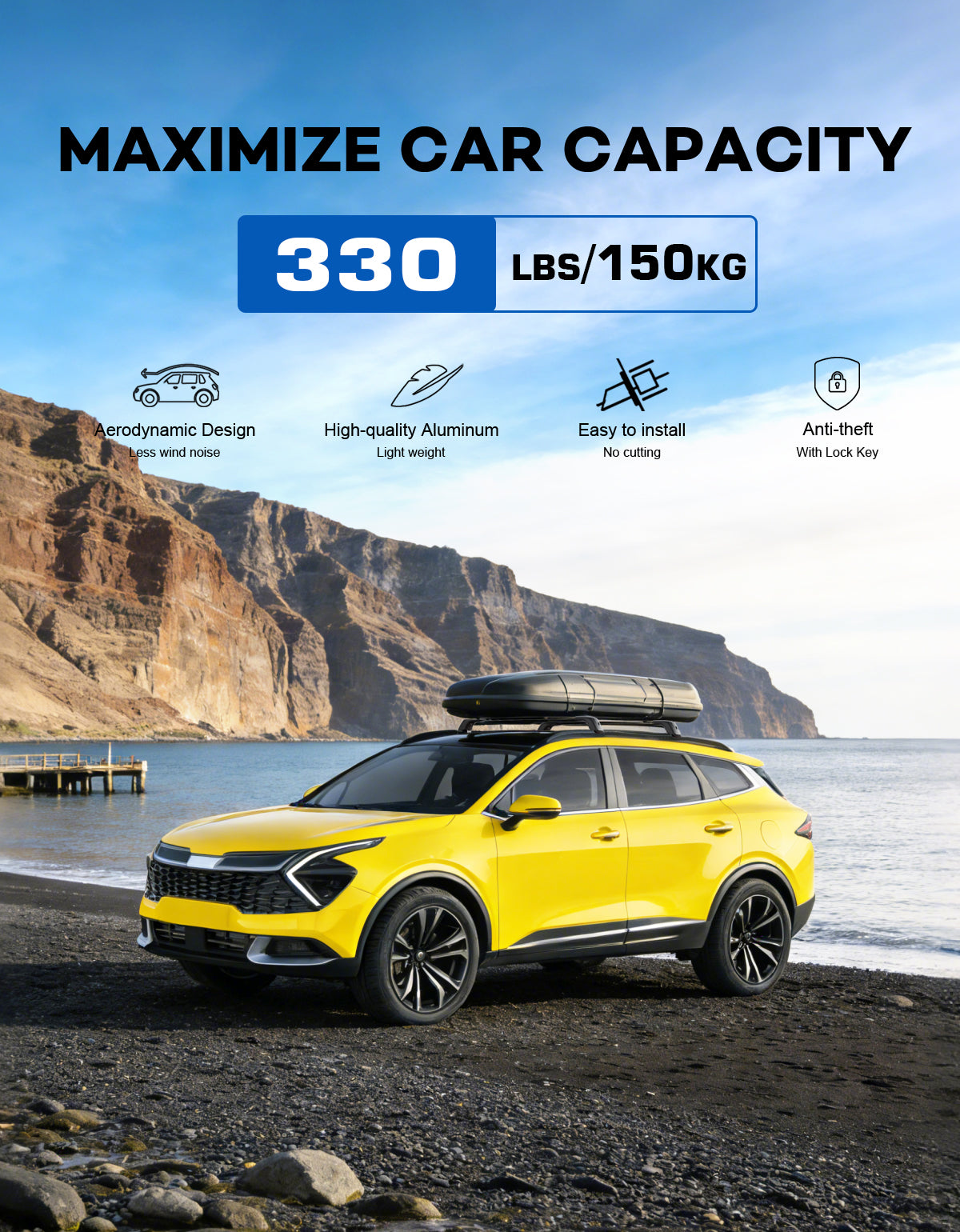 Lockable Roof Rack Cross Bars 330lbs Fit for 2023-2026 Kia Sportage SX/EX & SX/EX Prestige with Flush Rails