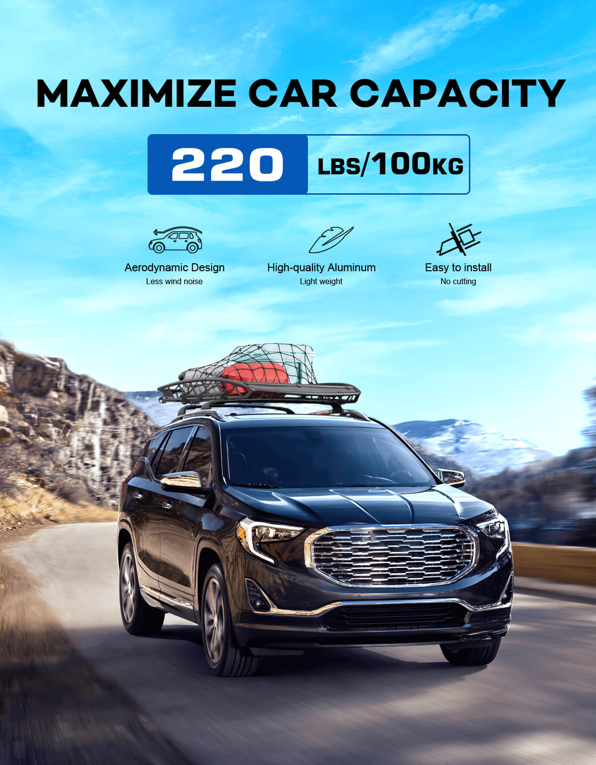 KINGGERI 220lbs Roof Rack Cross Bars Compatible with Chevy Chevrolet Equinox 2018-2024 & GMC Terrain 2018-2024