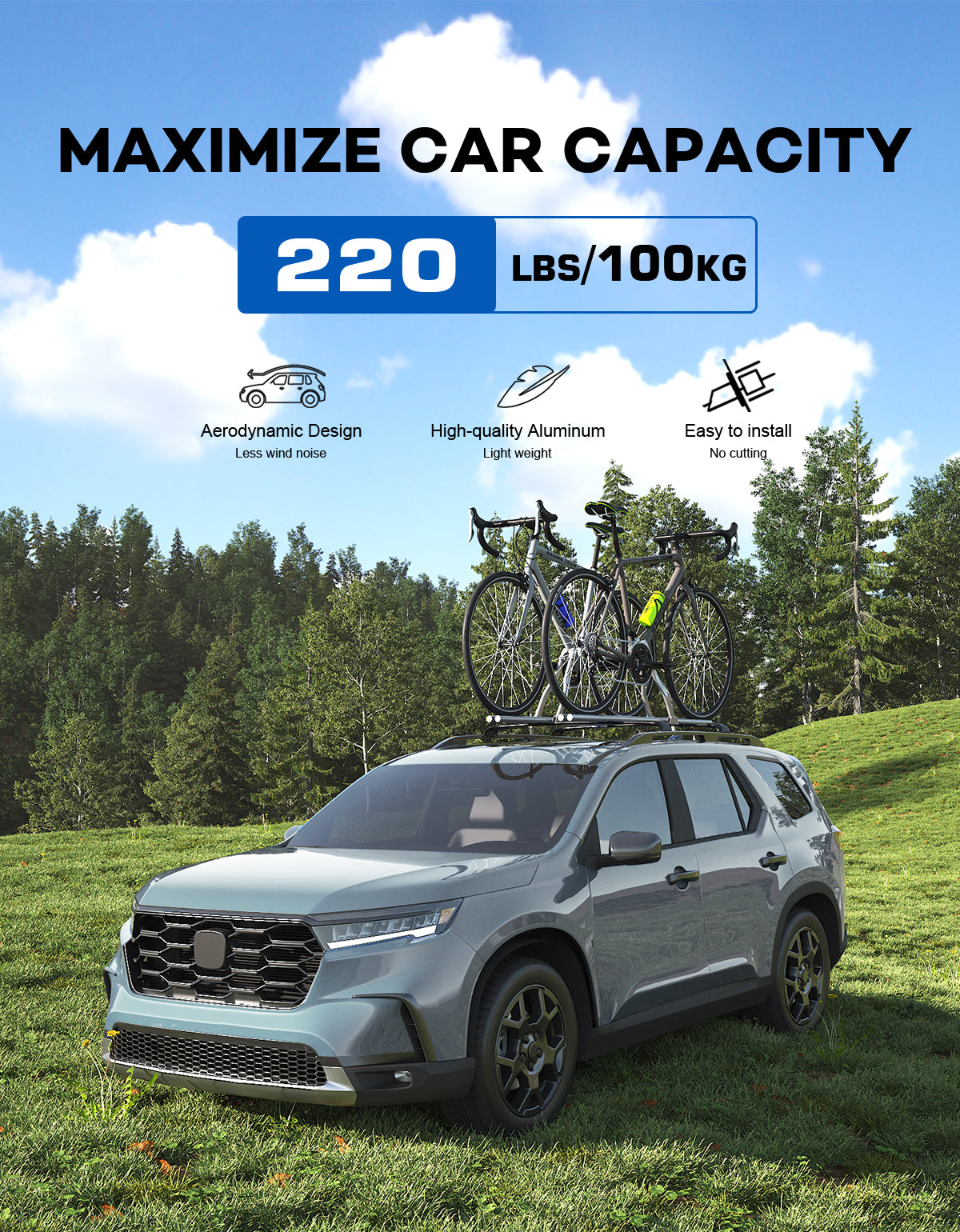 KINGGERI Roof Rack Cross Bars 220lbs Compatible with Honda Pilot 2023-2025 Elite Sport Touring Trailsport (Except LX and EX-L) with Raised Side Rails