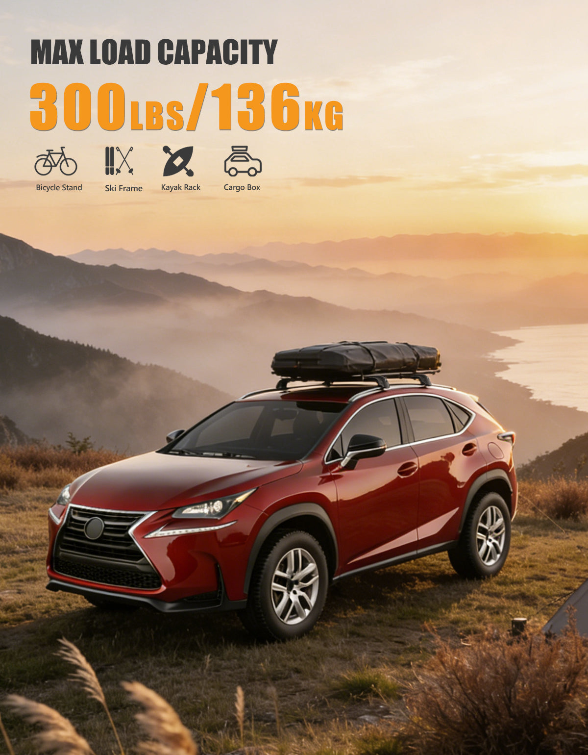 KINGGERI 300lbs Roof Rack Cross Bars - Compatible with Lexus NX NX200 NX200T NX300 NX300H 2015-2021 with Flush Side Rails
