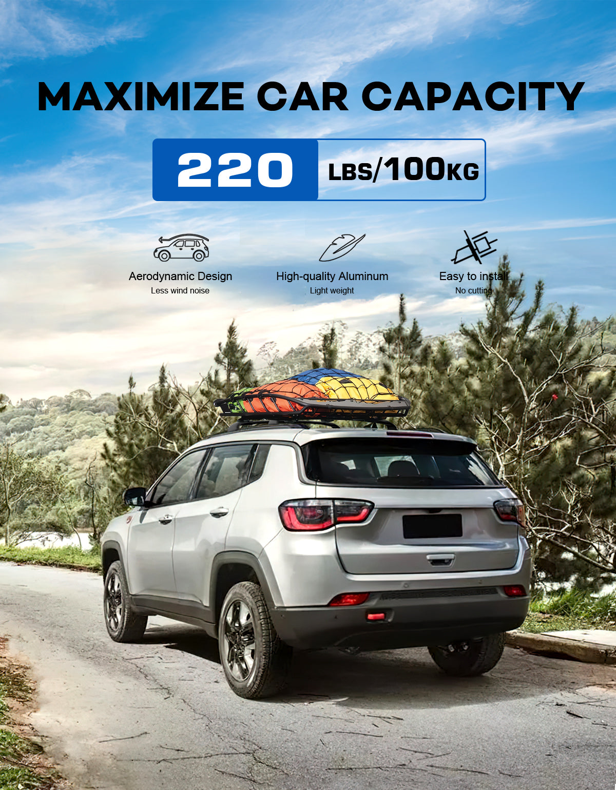 KINGGERI Roof Rack Cross Bars 220lbs Compatible with Jeep Compass 2018-2025